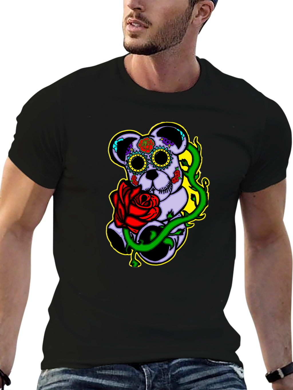 Sugar Skull Bear with Rose Graphic Tee
