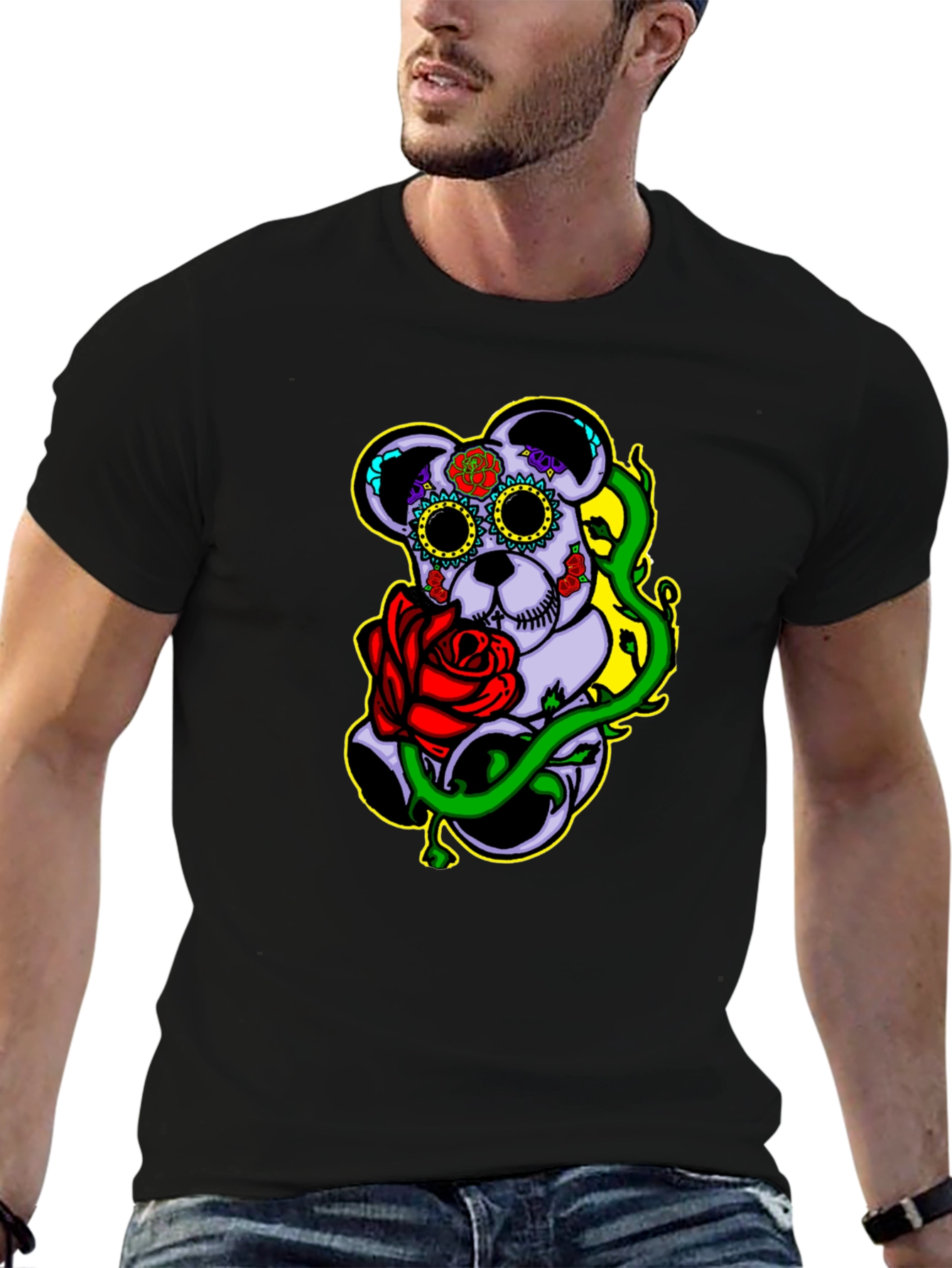 Sugar Skull Bear with Rose Graphic Tee