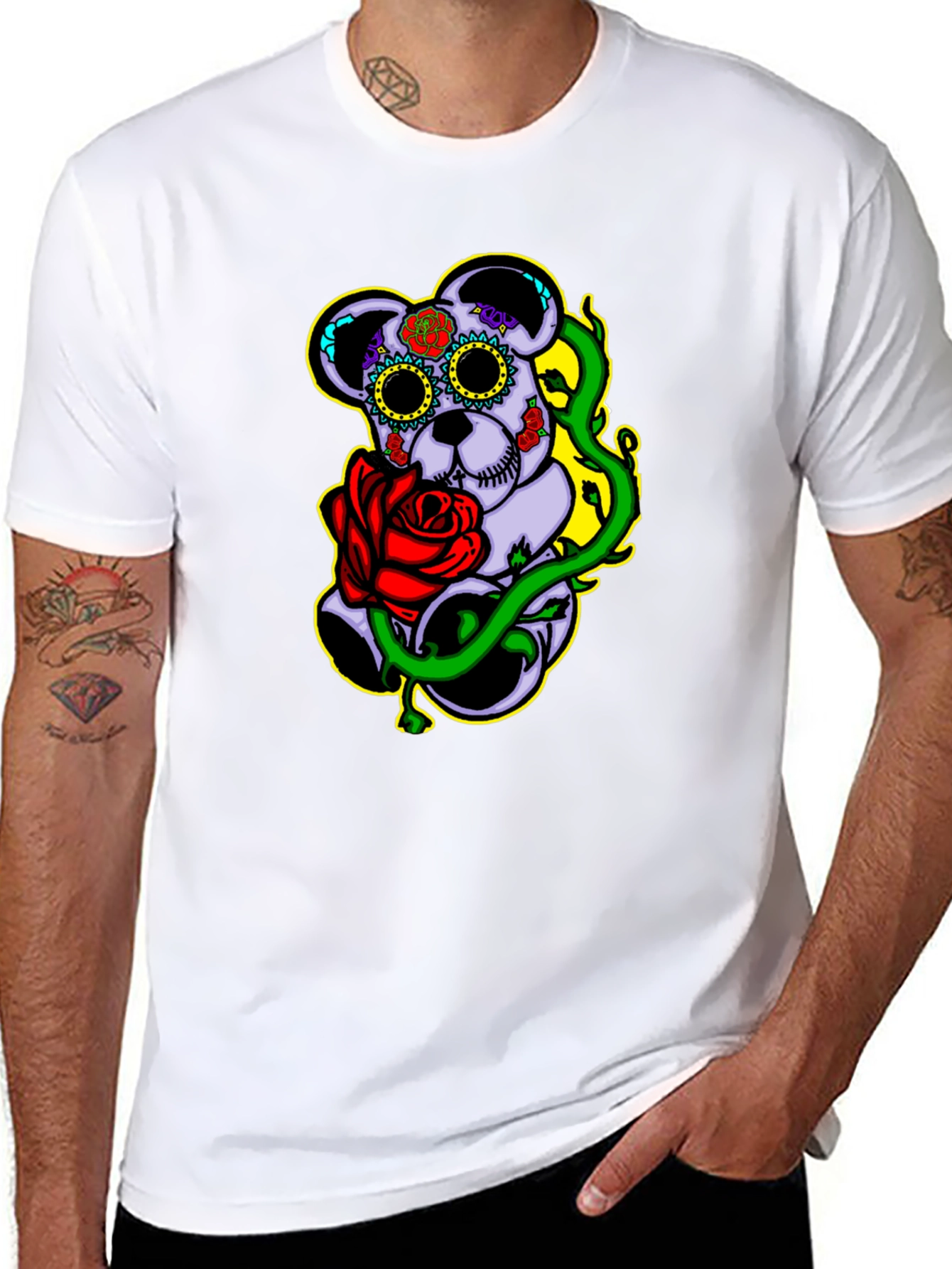 Sugar Skull Bear with Rose Graphic Tee