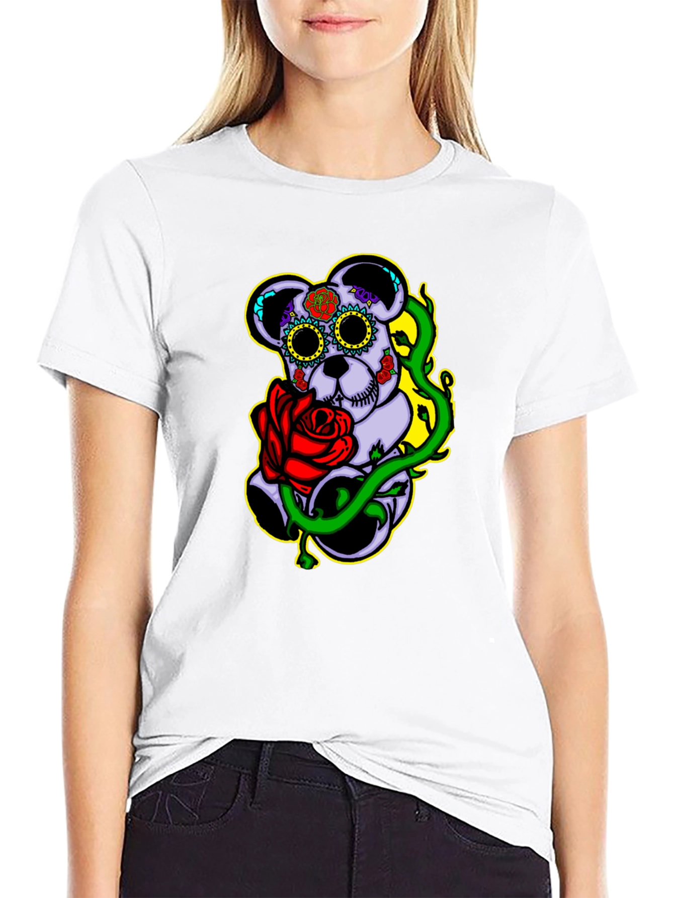 Sugar Skull Bear with Rose Graphic Tee