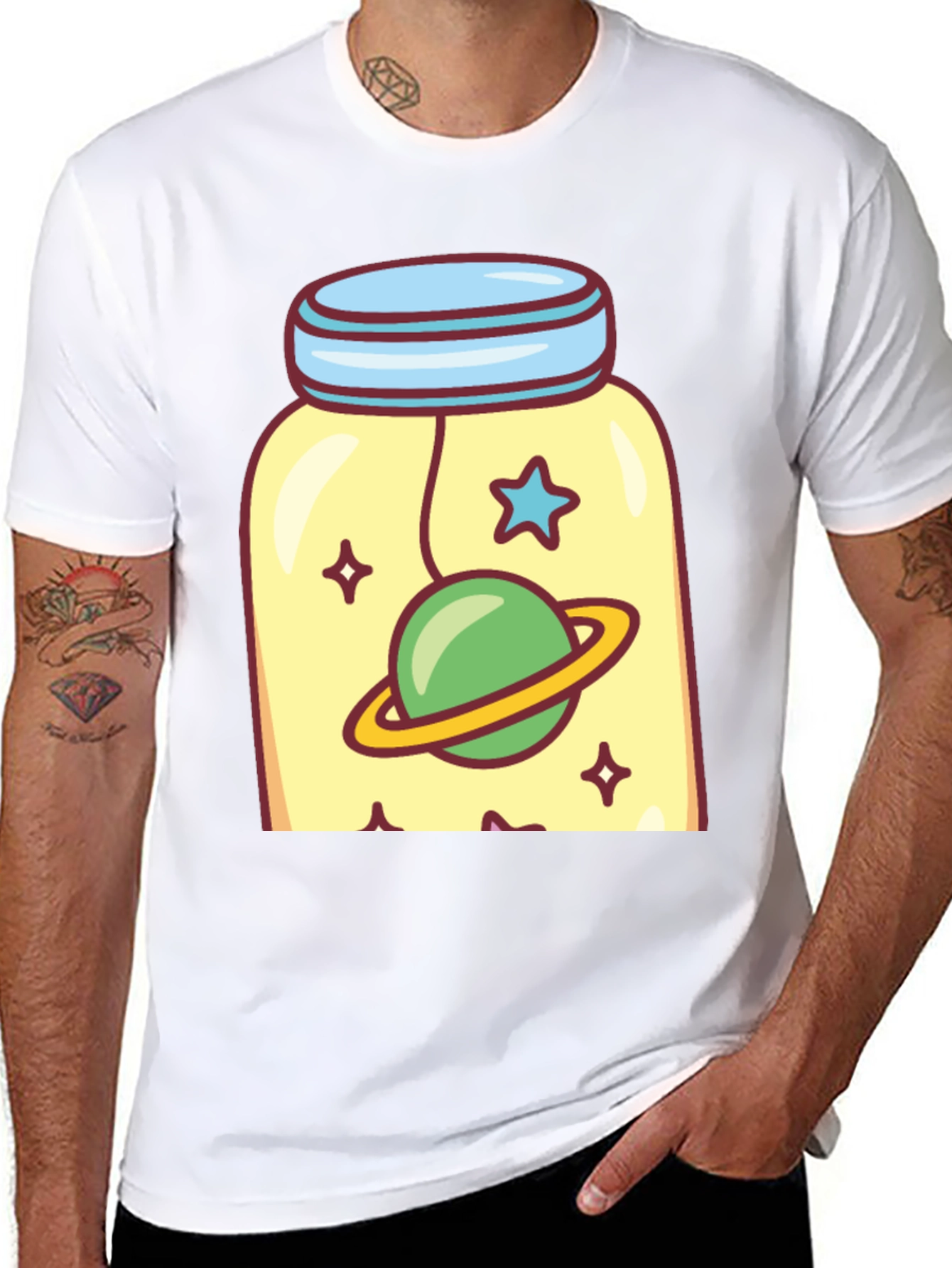 Cosmic Jar Tee - Whimsical Space Design