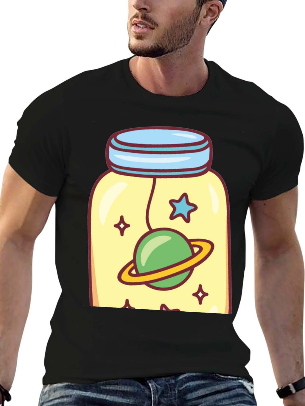 Cosmic Jar Tee - Whimsical Space Design