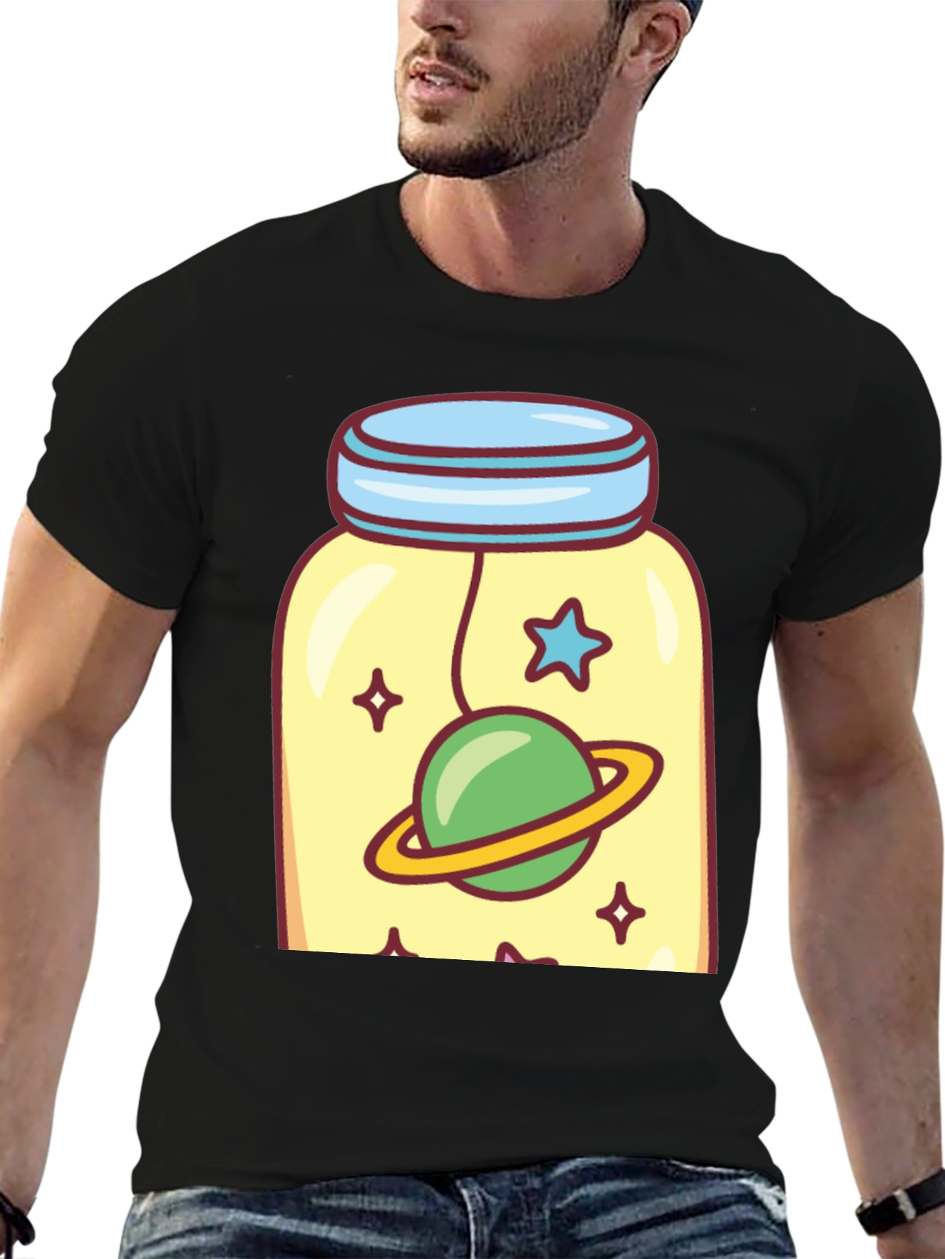 Cosmic Jar Tee - Whimsical Space Design