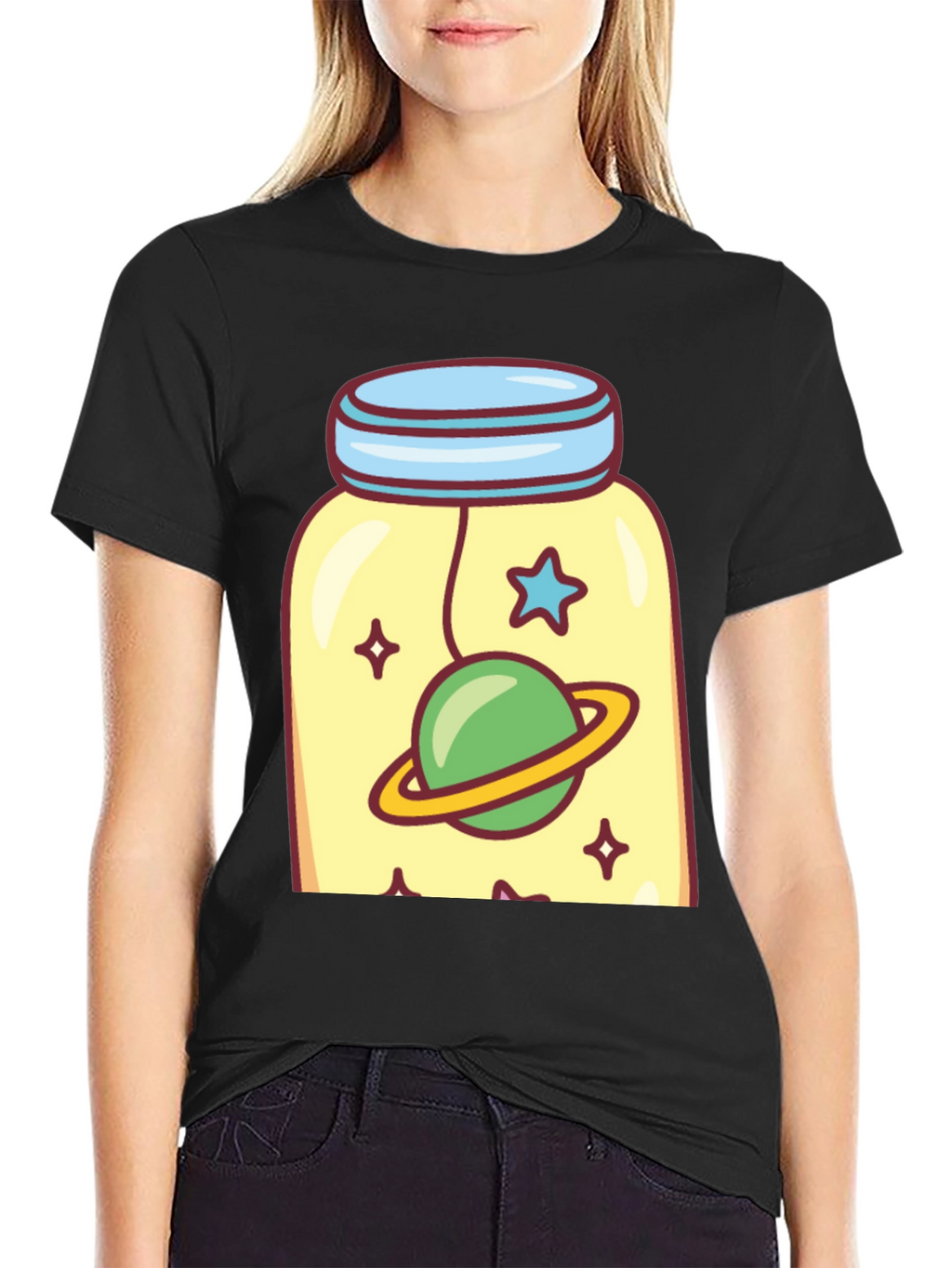 Cosmic Jar Tee - Whimsical Space Design