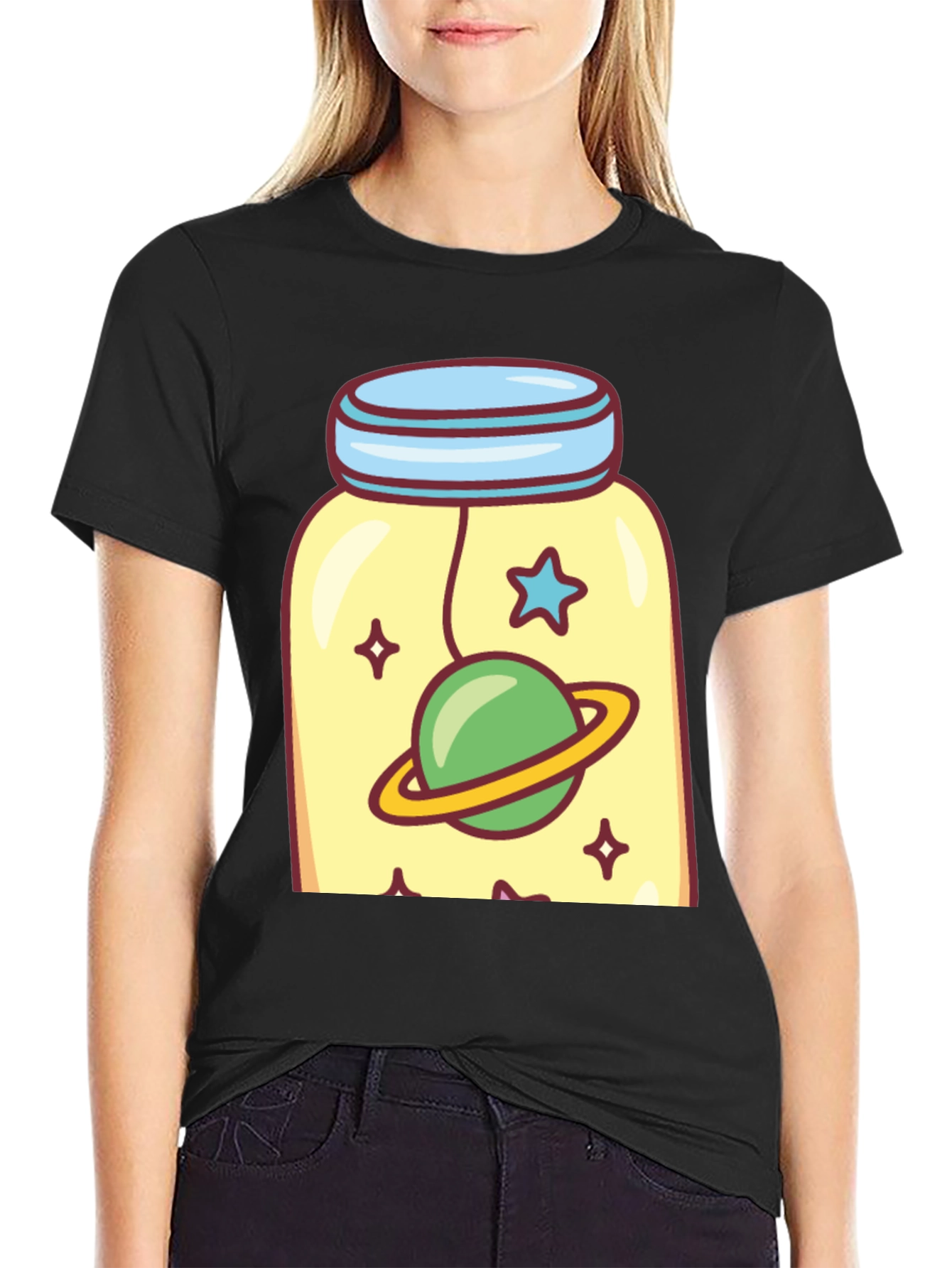 Cosmic Jar Tee - Whimsical Space Design