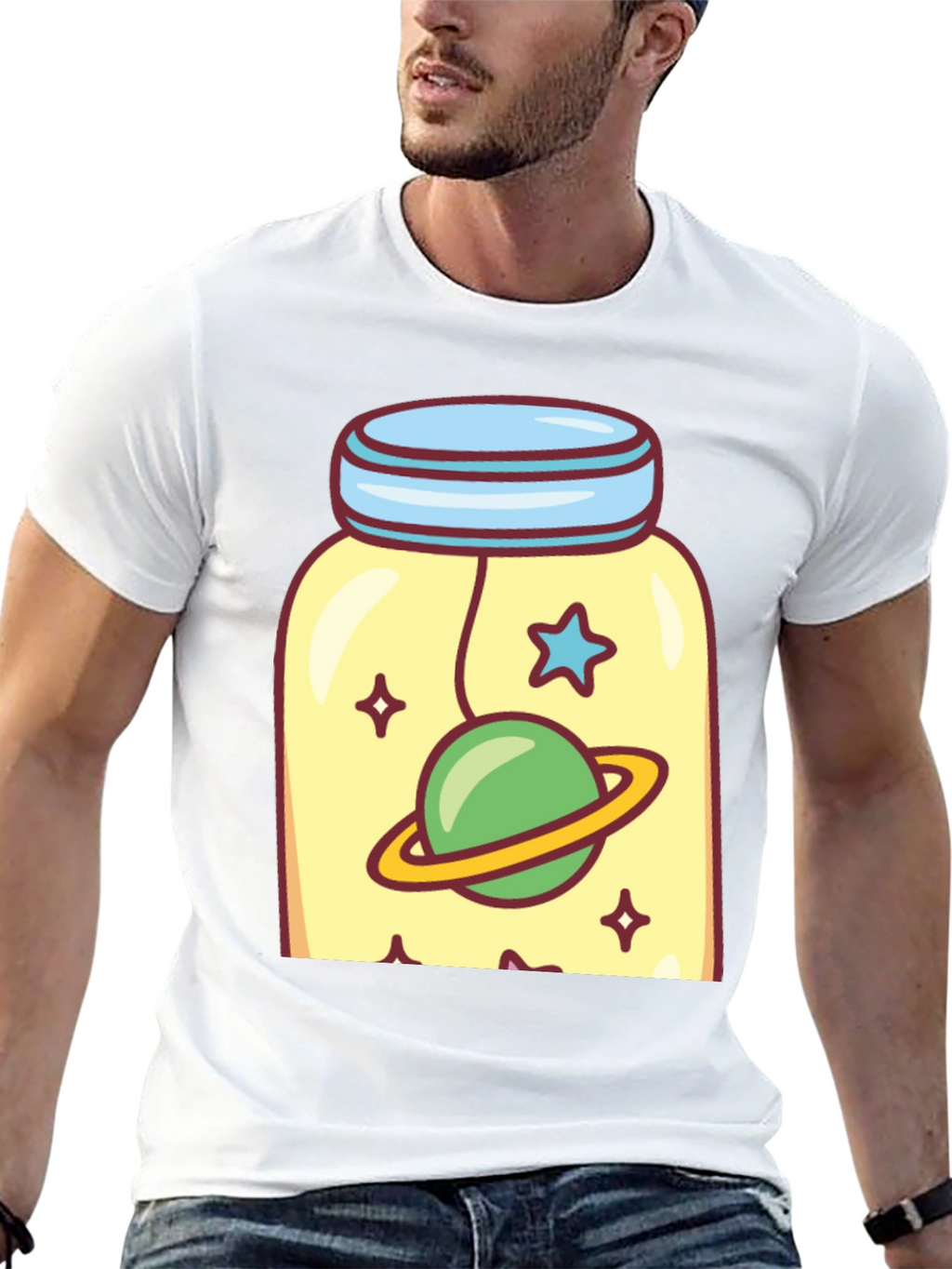 Cosmic Jar Tee - Whimsical Space Design