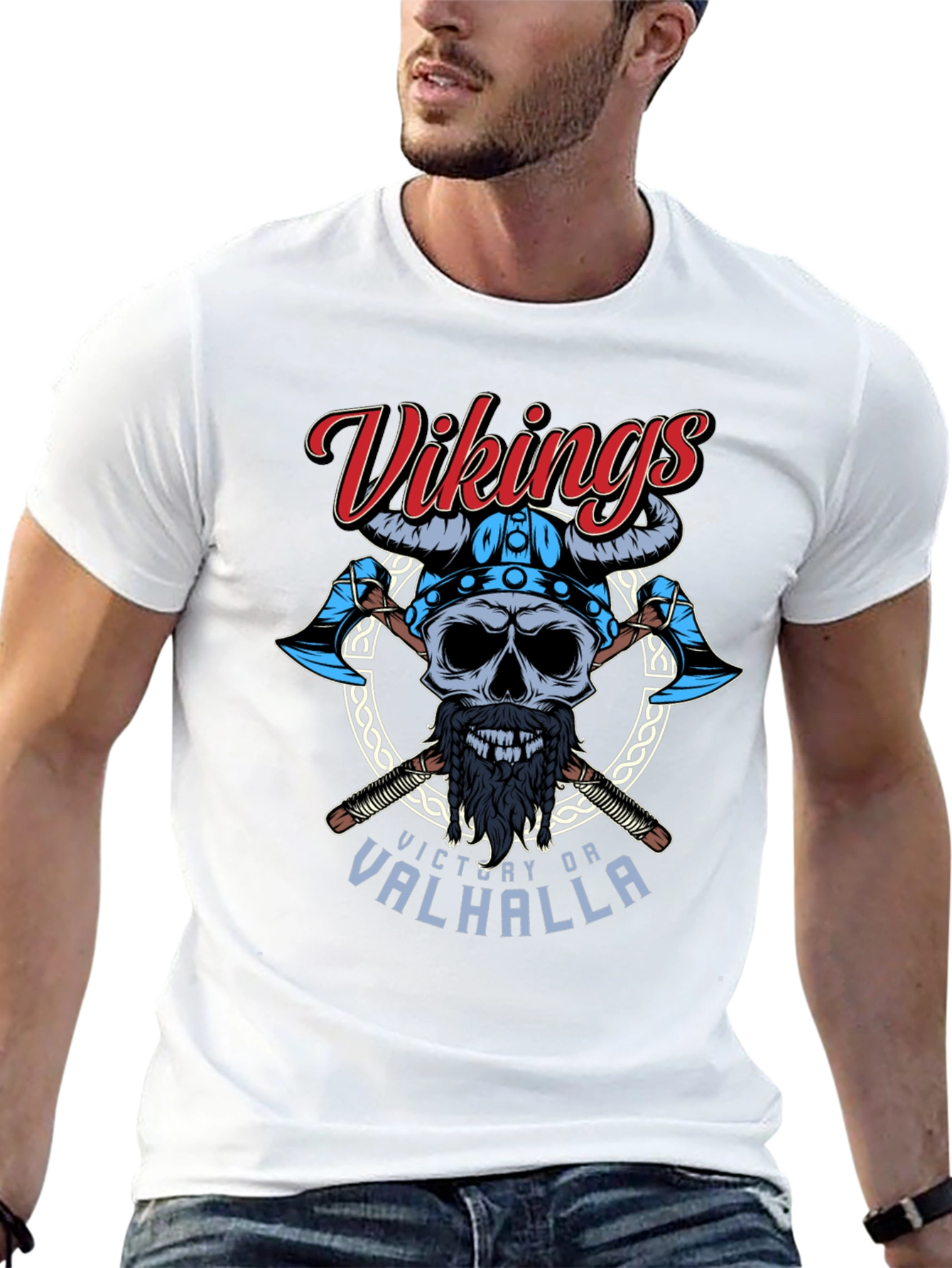 Vikings Skull T-Shirt: Victory or Valhalla Graphic Tee