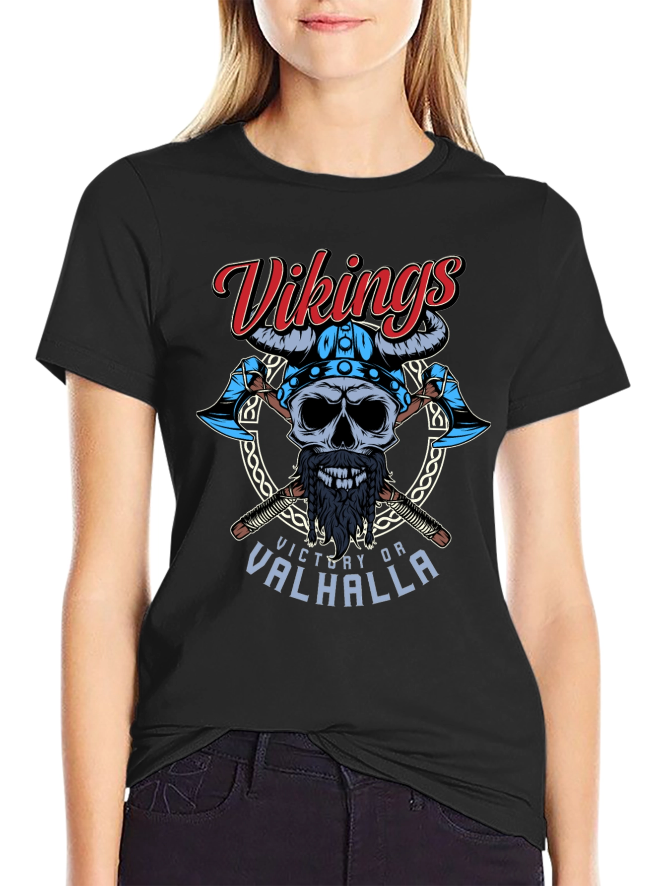 Vikings Skull T-Shirt: Victory or Valhalla Graphic Tee
