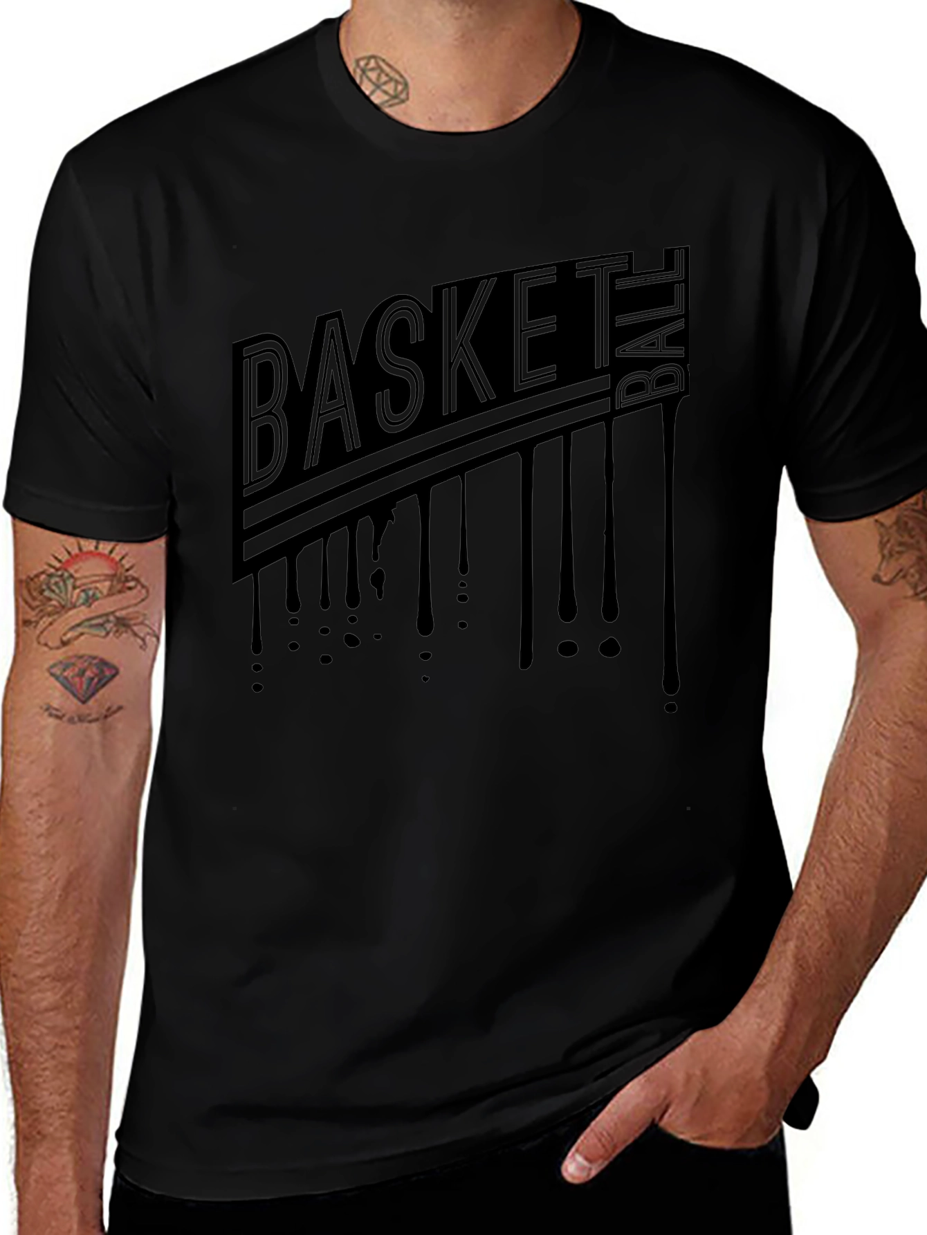Mens Black Graphic T-Shirt - Basketball Drip Design