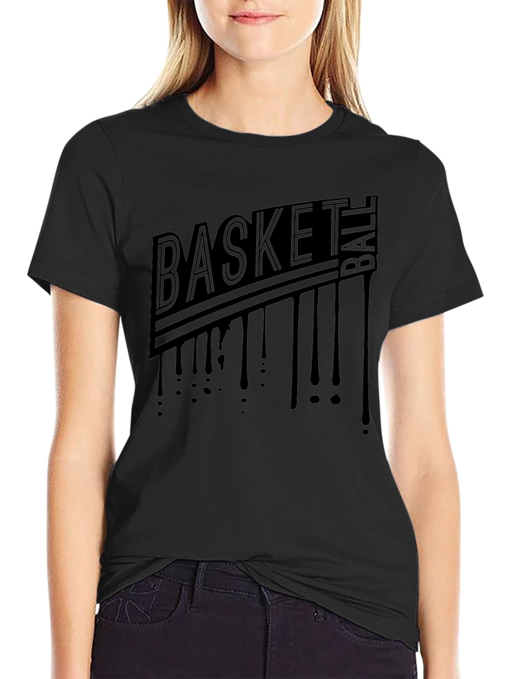 Mens Black Graphic T-Shirt - Basketball Drip Design