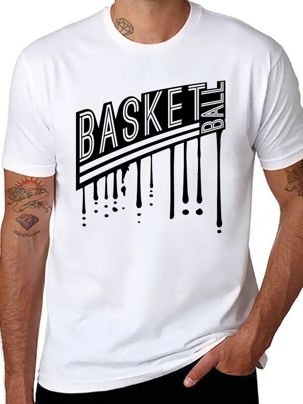 Mens Black Graphic T-Shirt - Basketball Drip Design