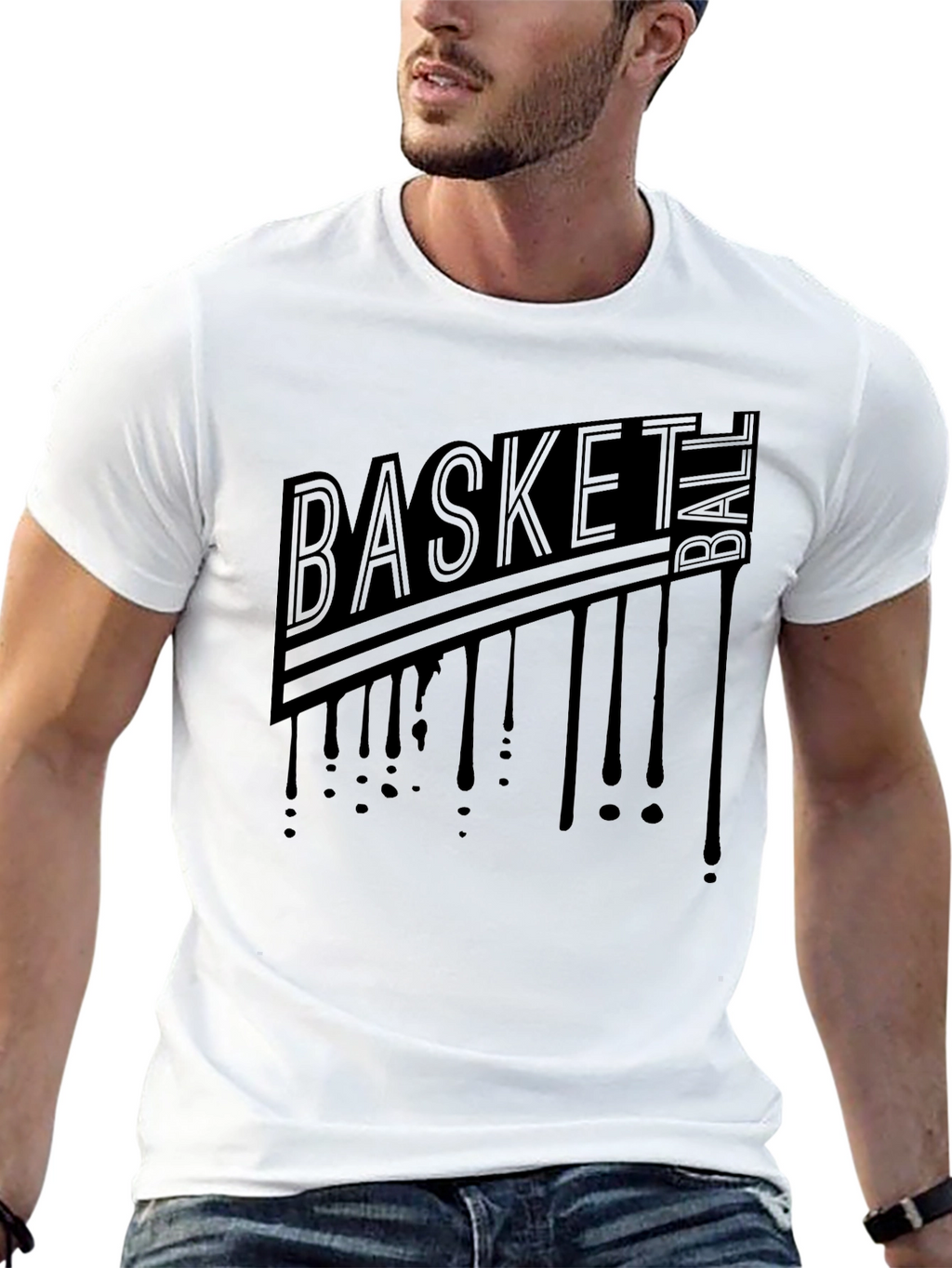 Mens Black Graphic T-Shirt - Basketball Drip Design