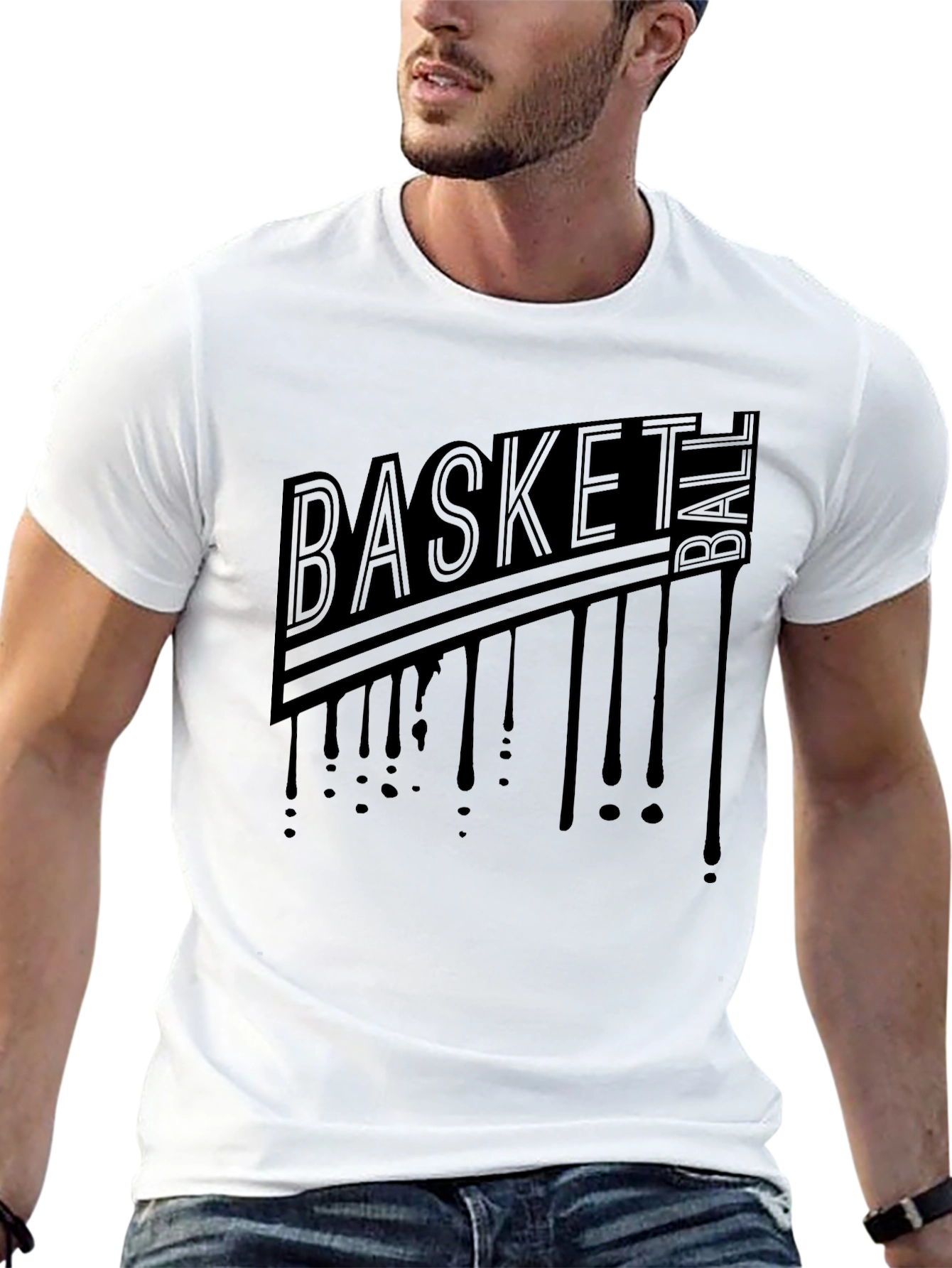 Mens Black Graphic T-Shirt - Basketball Drip Design