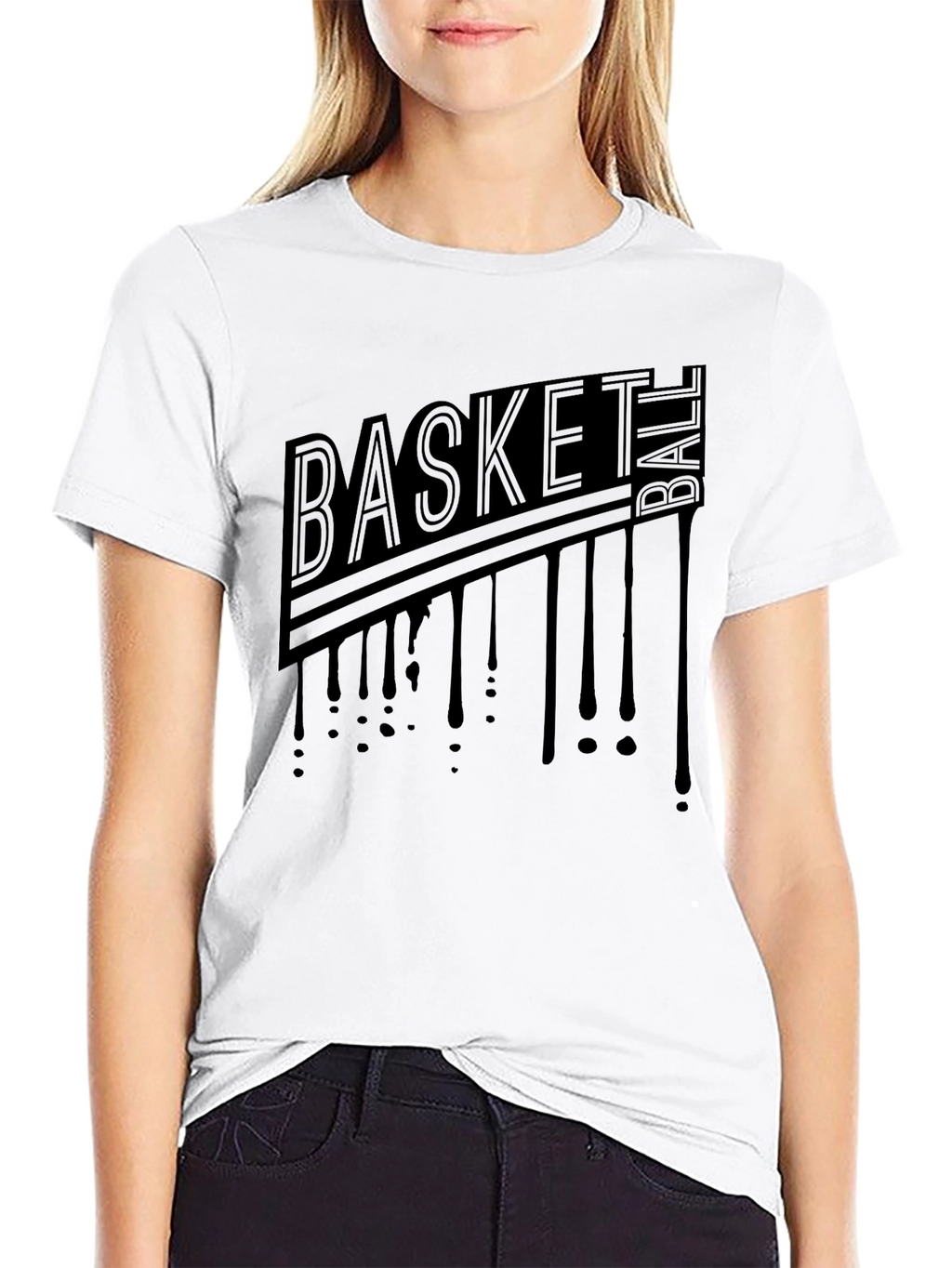 Mens Black Graphic T-Shirt - Basketball Drip Design