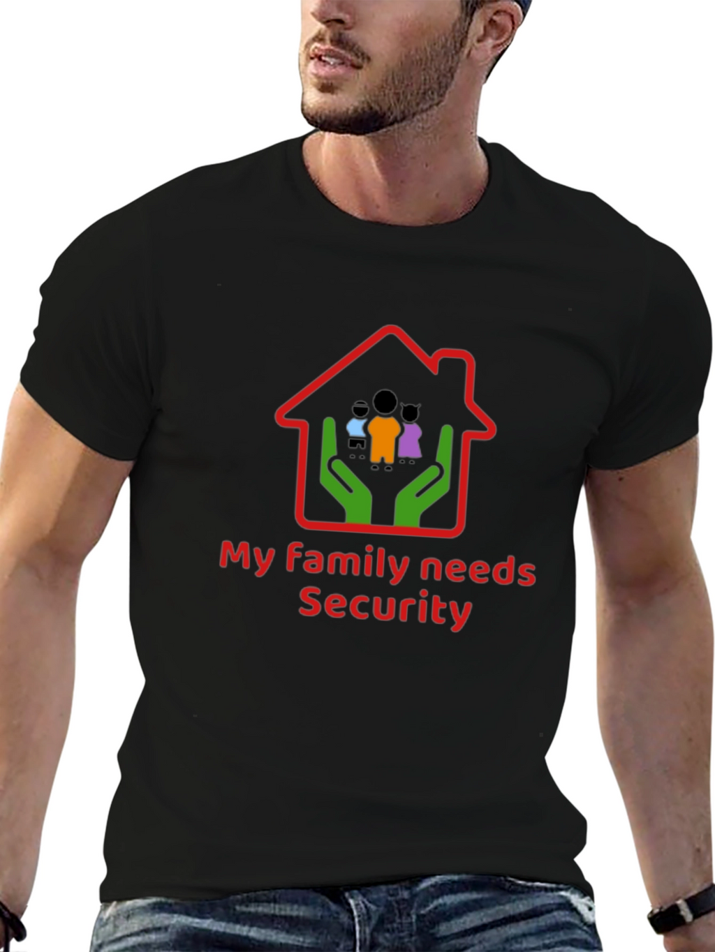 Family Security T-Shirt - Black Cotton Graphic Tee