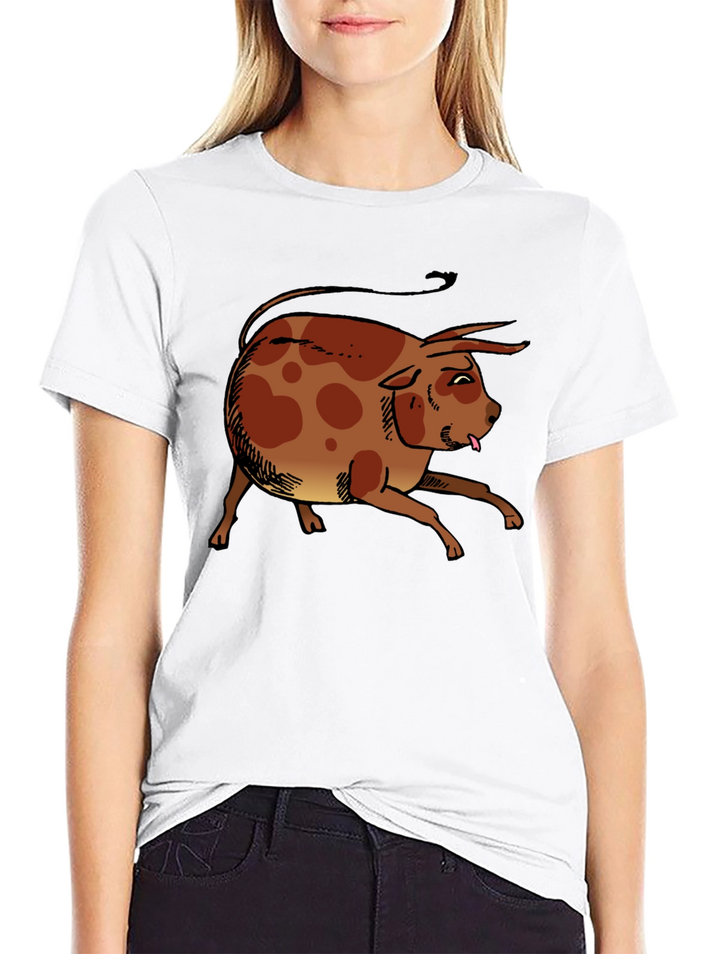 Funny Cartoon Bull Graphic T-Shirt