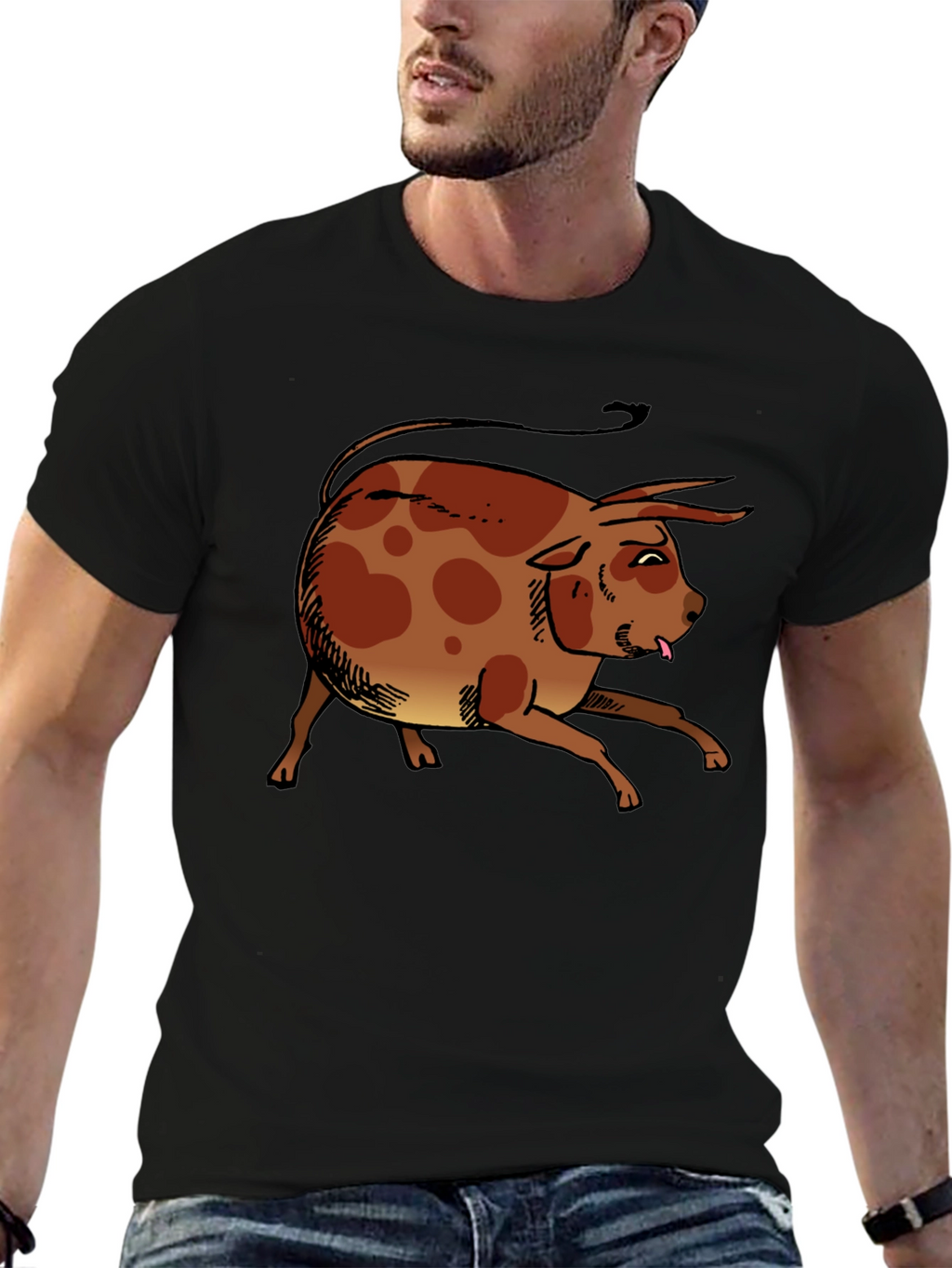 Funny Cartoon Bull Graphic T-Shirt