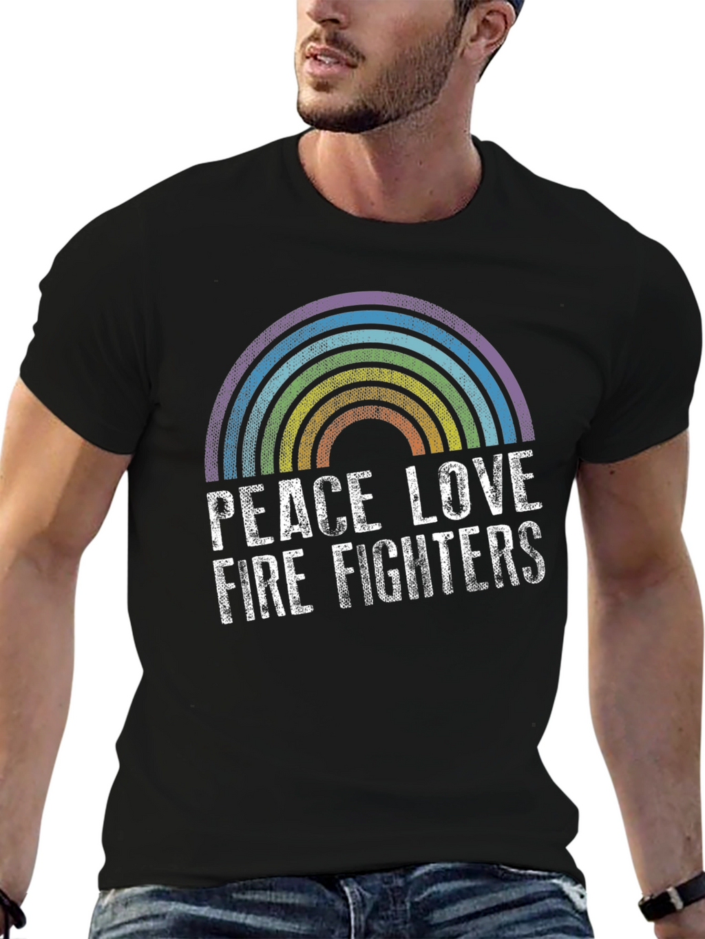 Peace Love Firefighters Rainbow Graphic Tee