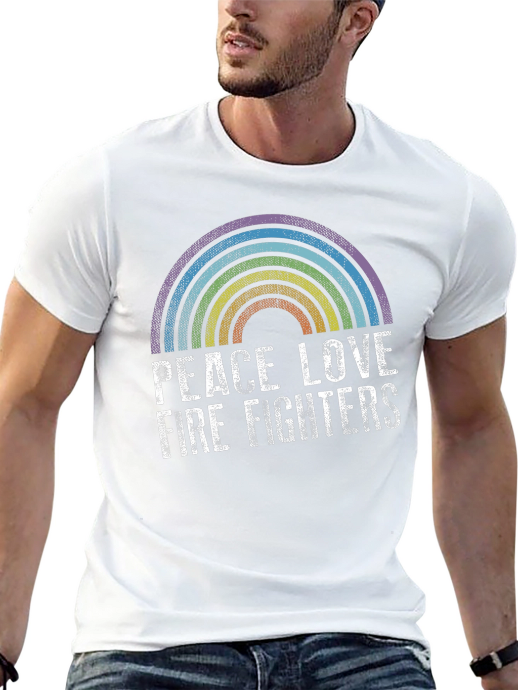 Peace Love Firefighters Rainbow Graphic Tee