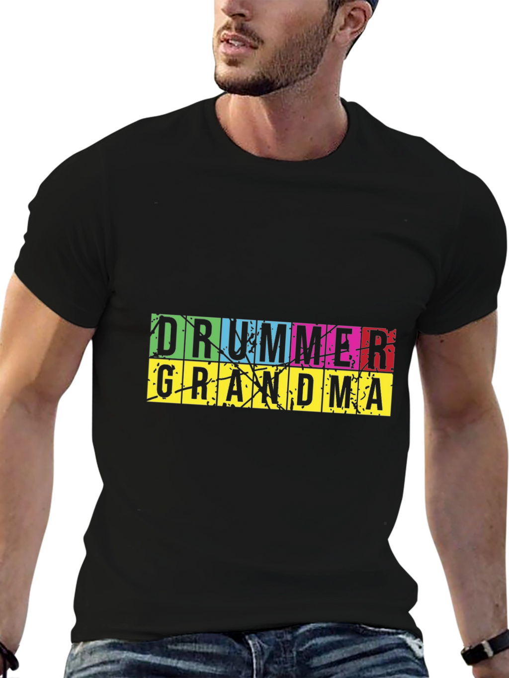 Drummer Grandma Graphic T-Shirt - Black