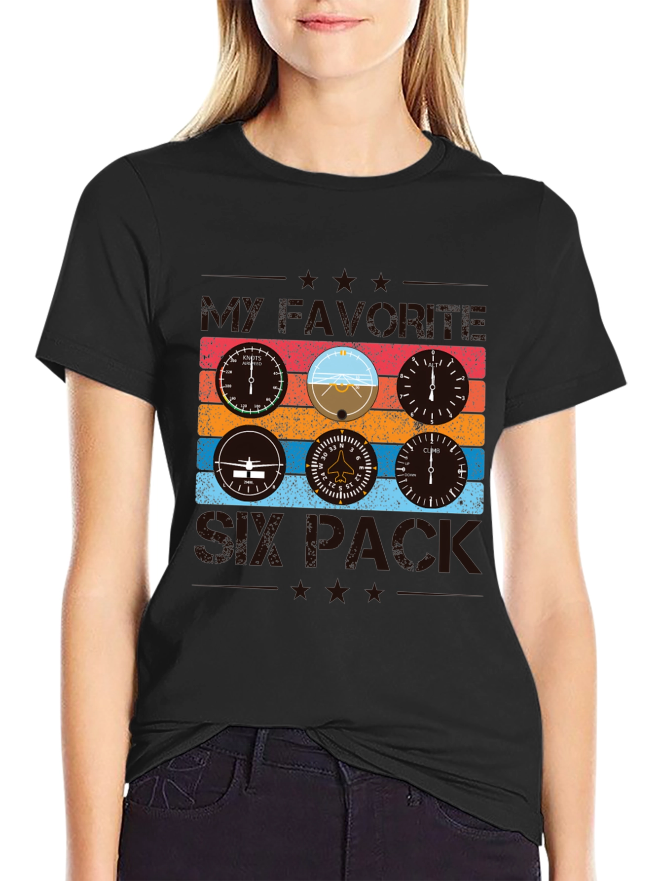 Pilot Six Pack Graphic T-Shirt - Aviation Lover Tee