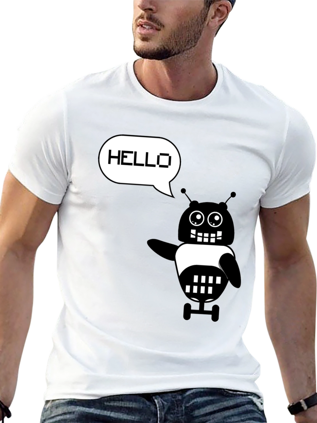 Hello Robot Graphic T-Shirt - Black