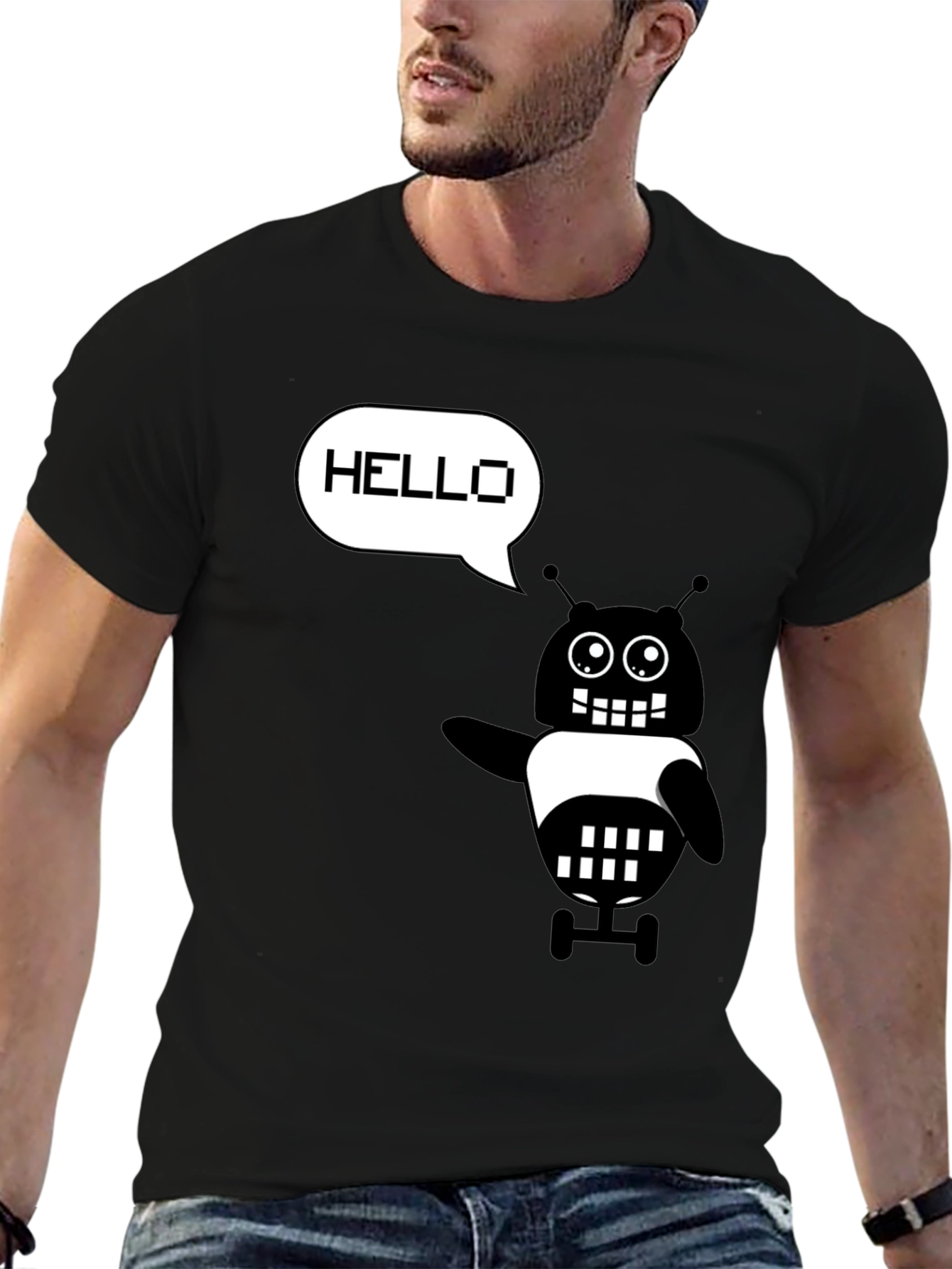 Hello Robot Graphic T-Shirt - Black