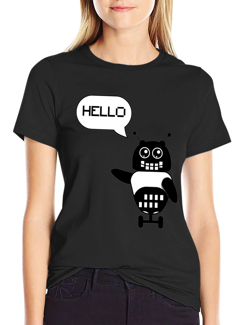 Hello Robot Graphic T-Shirt - Black