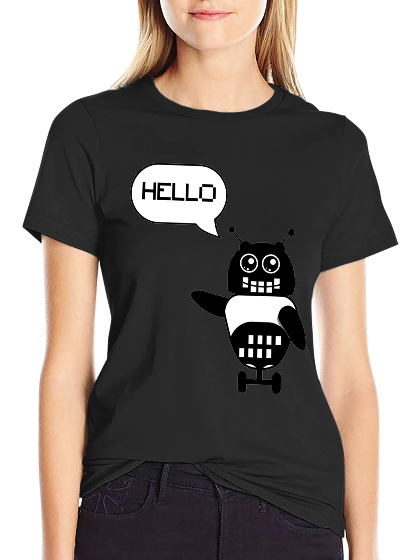 Hello Robot Graphic T-Shirt - Black