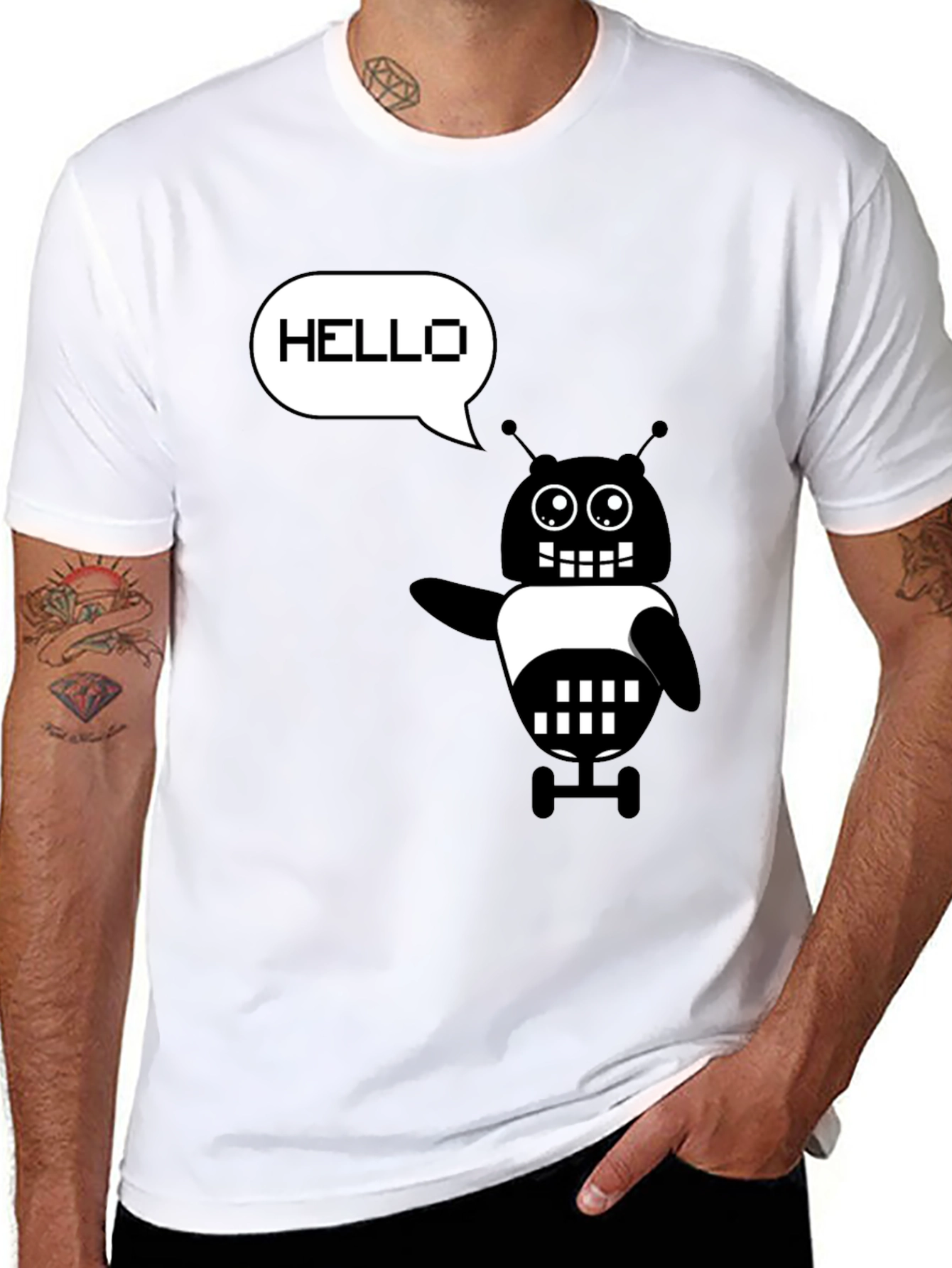 Hello Robot Graphic T-Shirt - Black