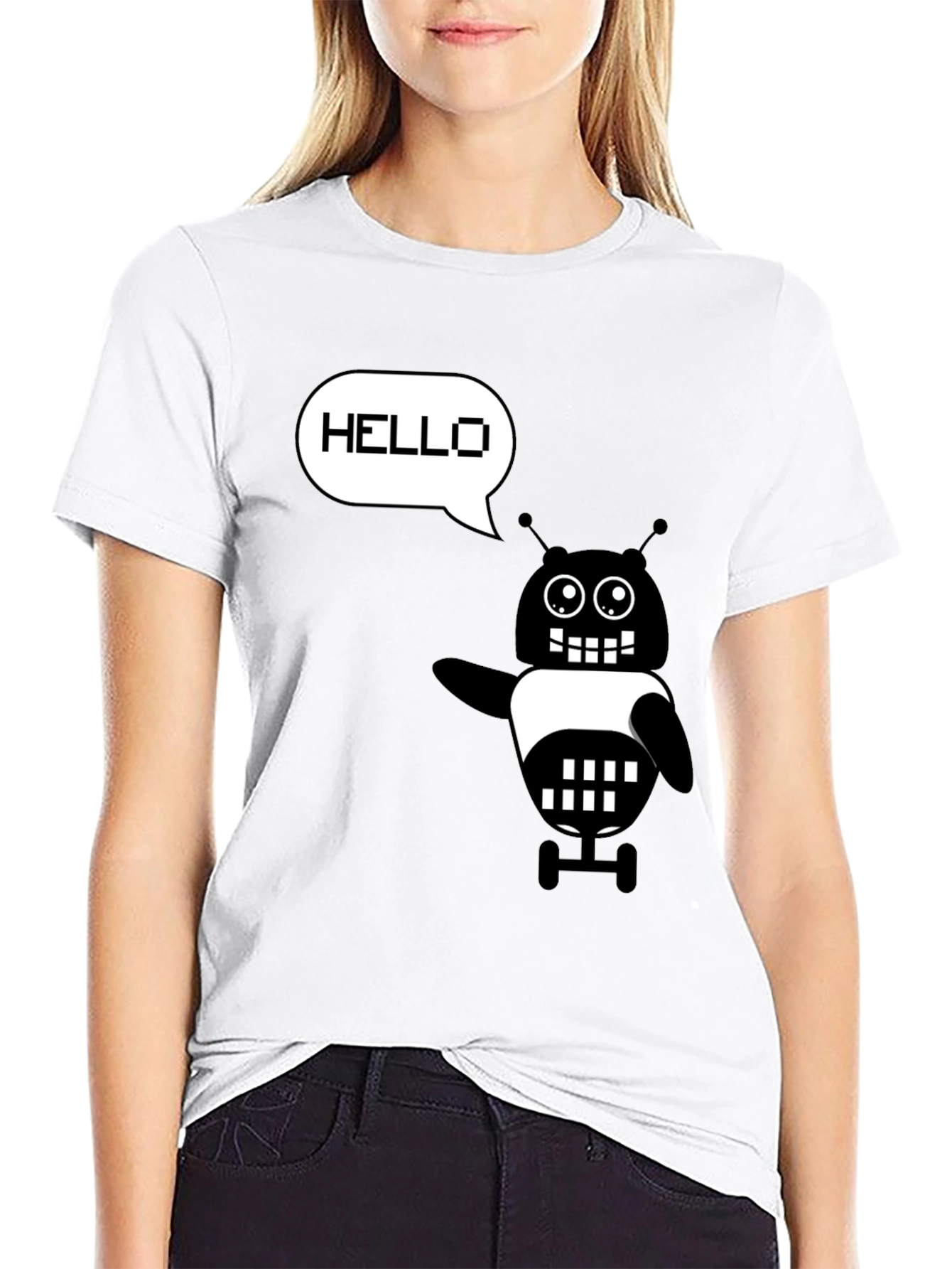Hello Robot Graphic T-Shirt - Black