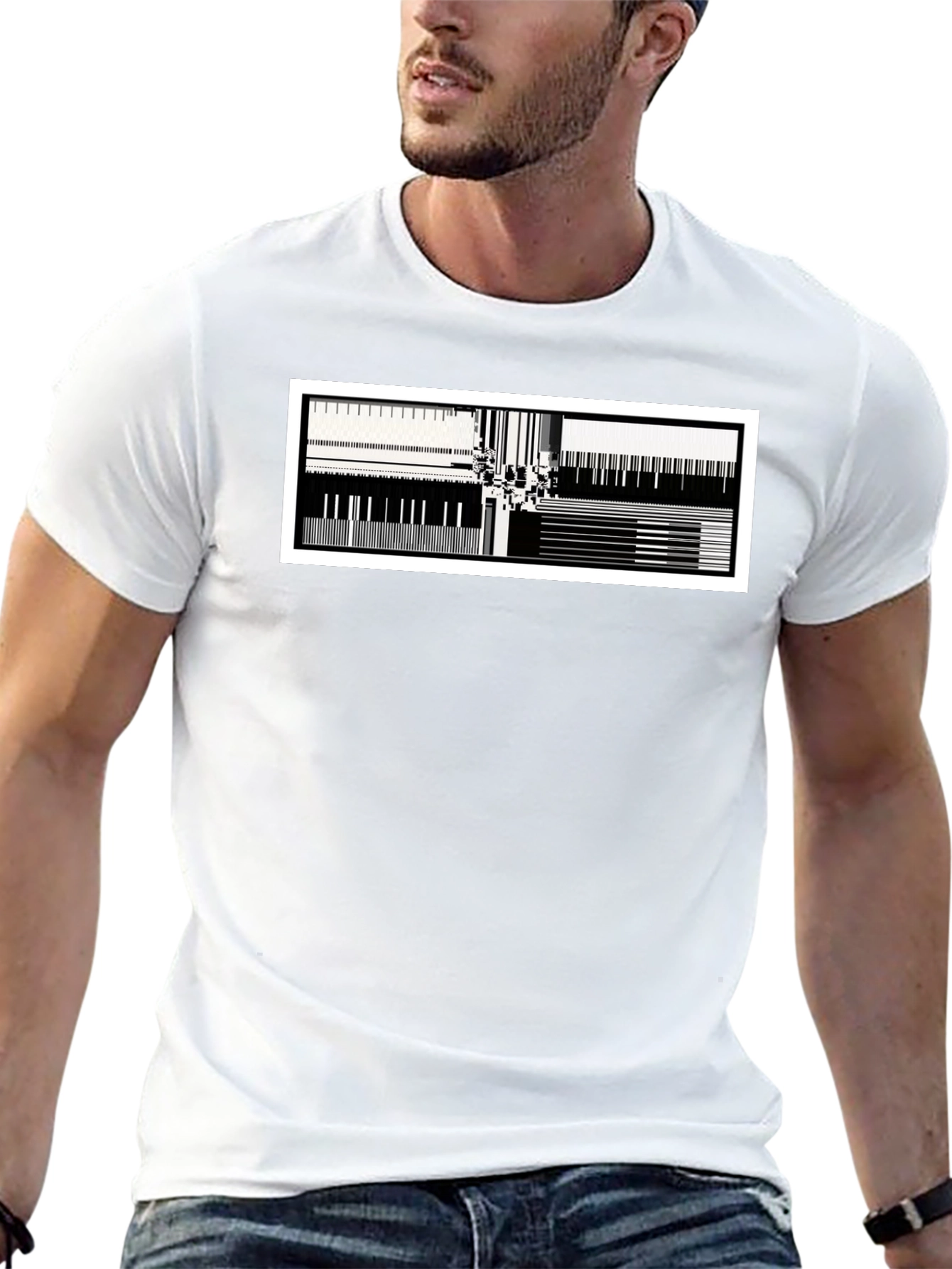 Abstract Music T-Shirt - Black Cotton Blend Modern Design
