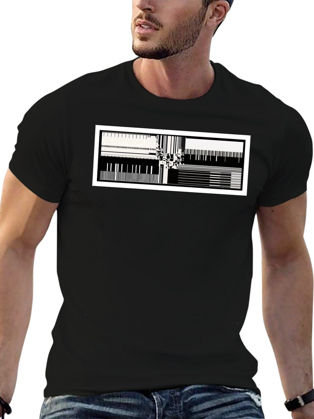 Abstract Music T-Shirt - Black Cotton Blend Modern Design