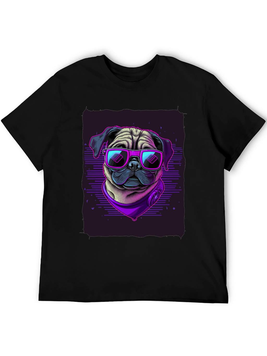 Pug Wearing Sunglasses Black T-Shirt