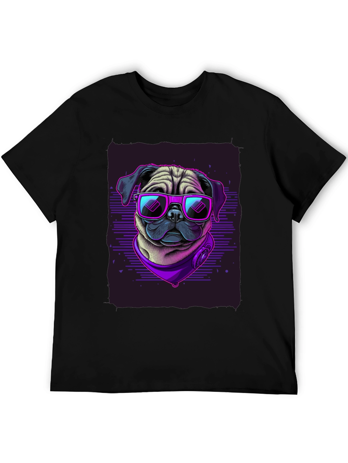 Pug Wearing Sunglasses Black T-Shirt