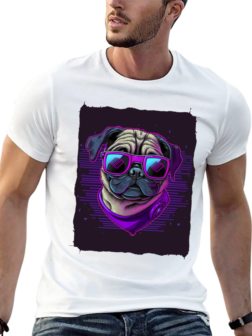Pug Wearing Sunglasses Black T-Shirt