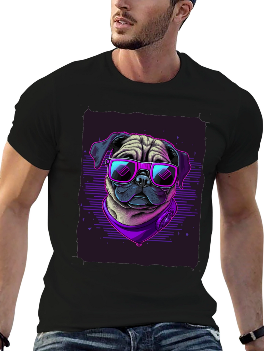 Pug Wearing Sunglasses Black T-Shirt