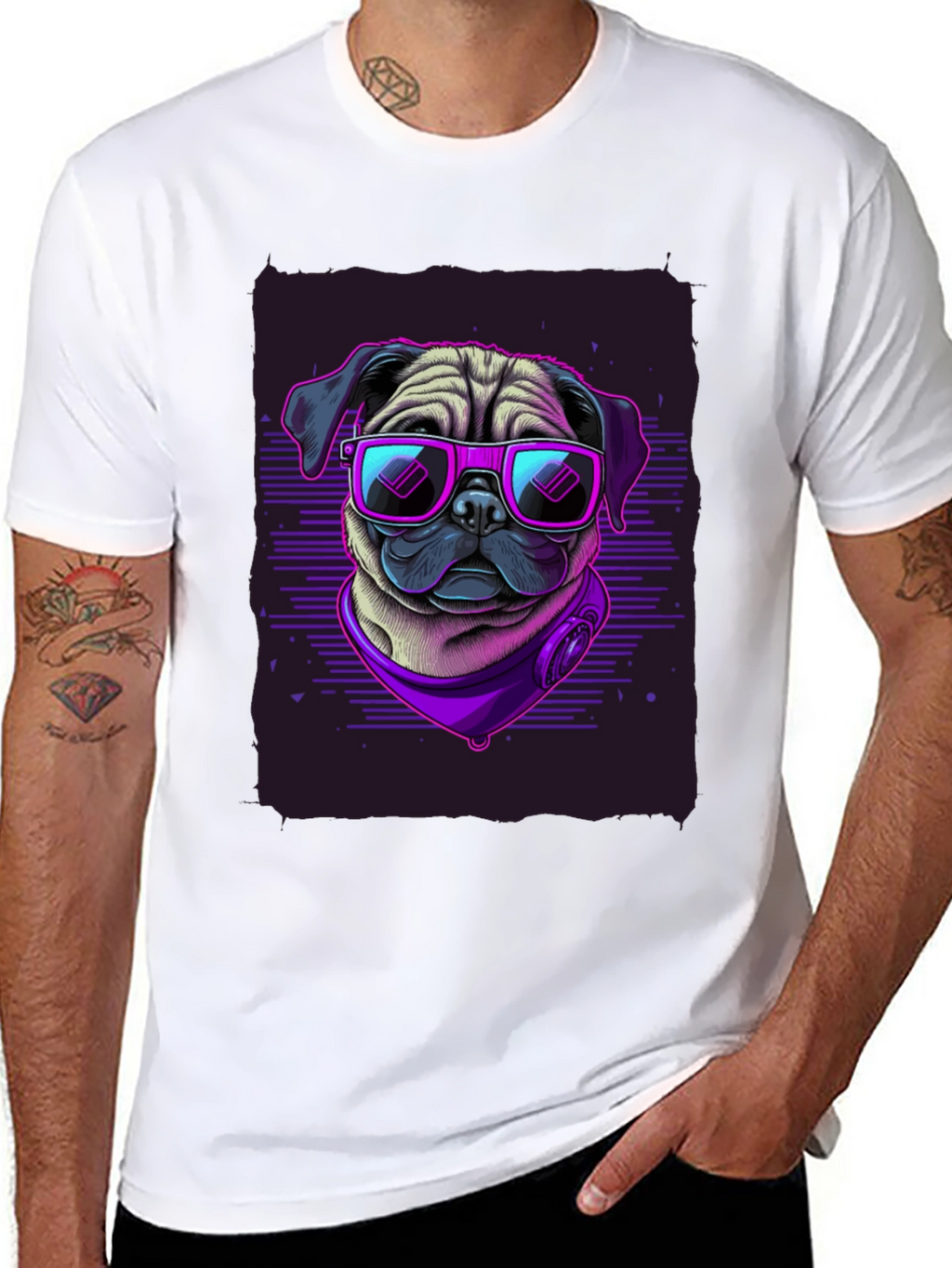 Pug Wearing Sunglasses Black T-Shirt