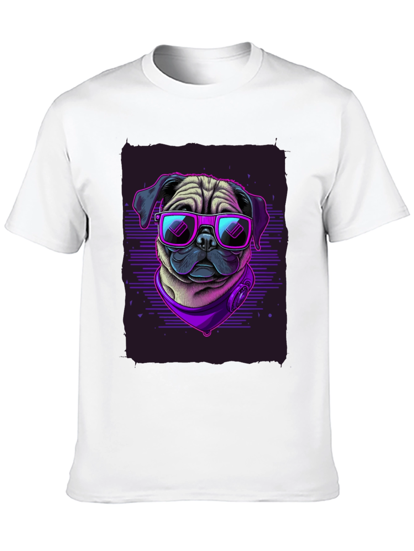 Pug Wearing Sunglasses Black T-Shirt