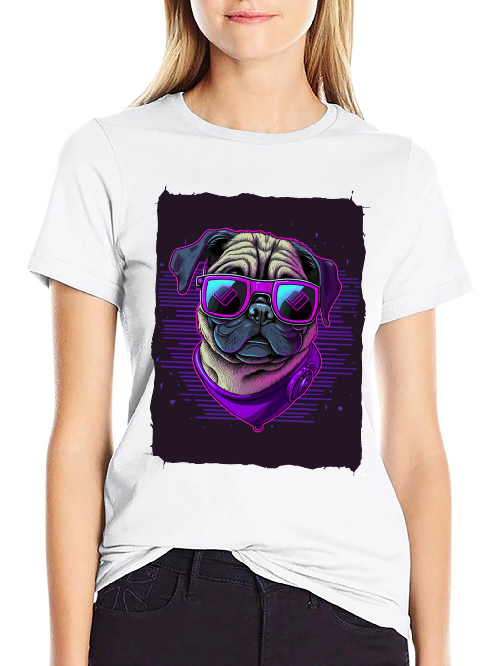 Pug Wearing Sunglasses Black T-Shirt