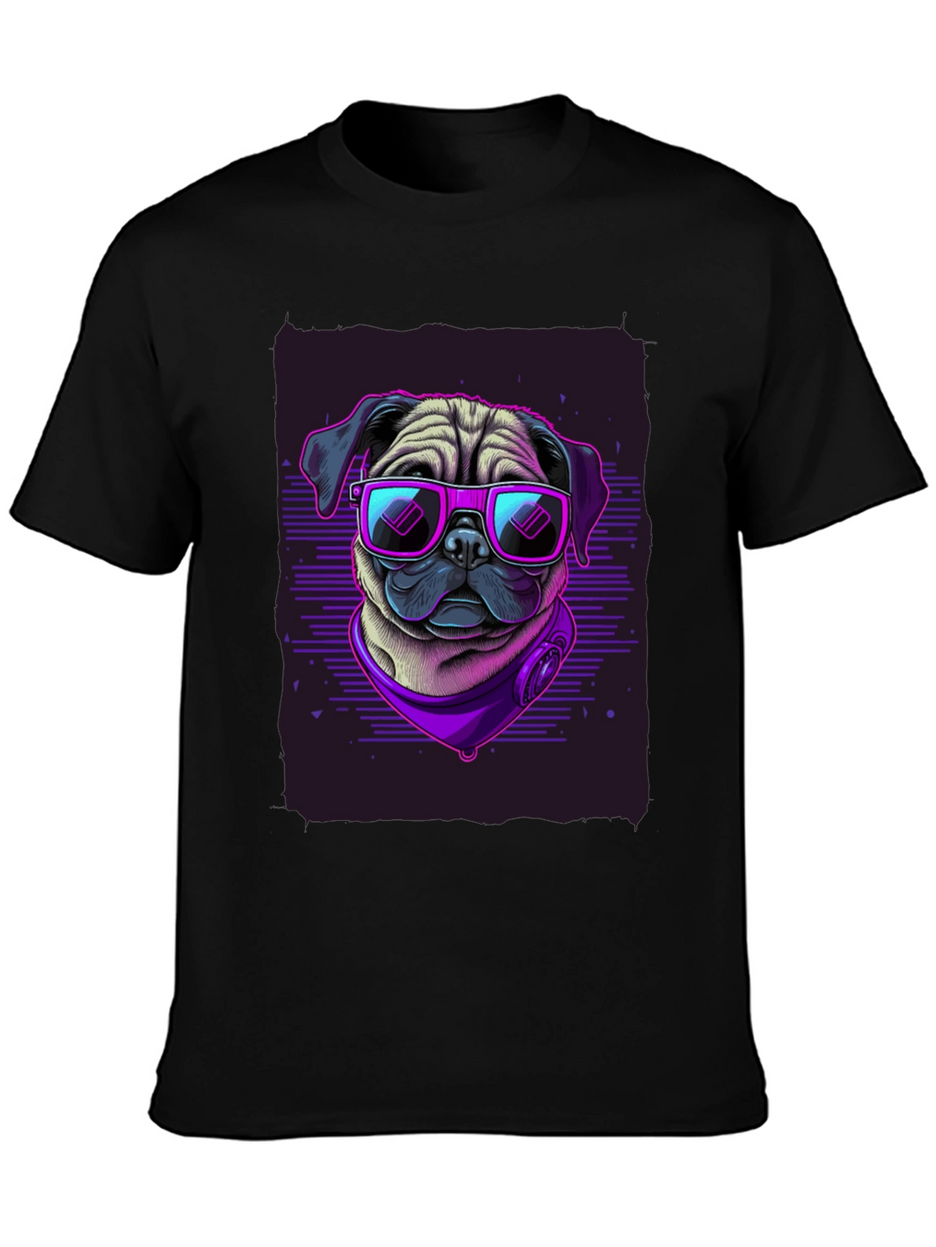 Pug Wearing Sunglasses Black T-Shirt