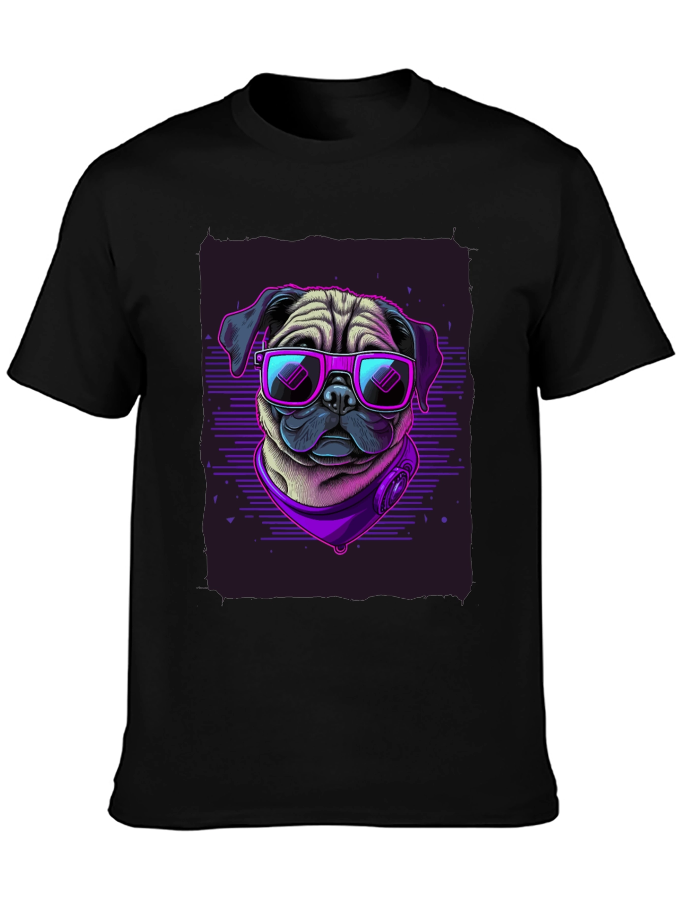 Pug Wearing Sunglasses Black T-Shirt