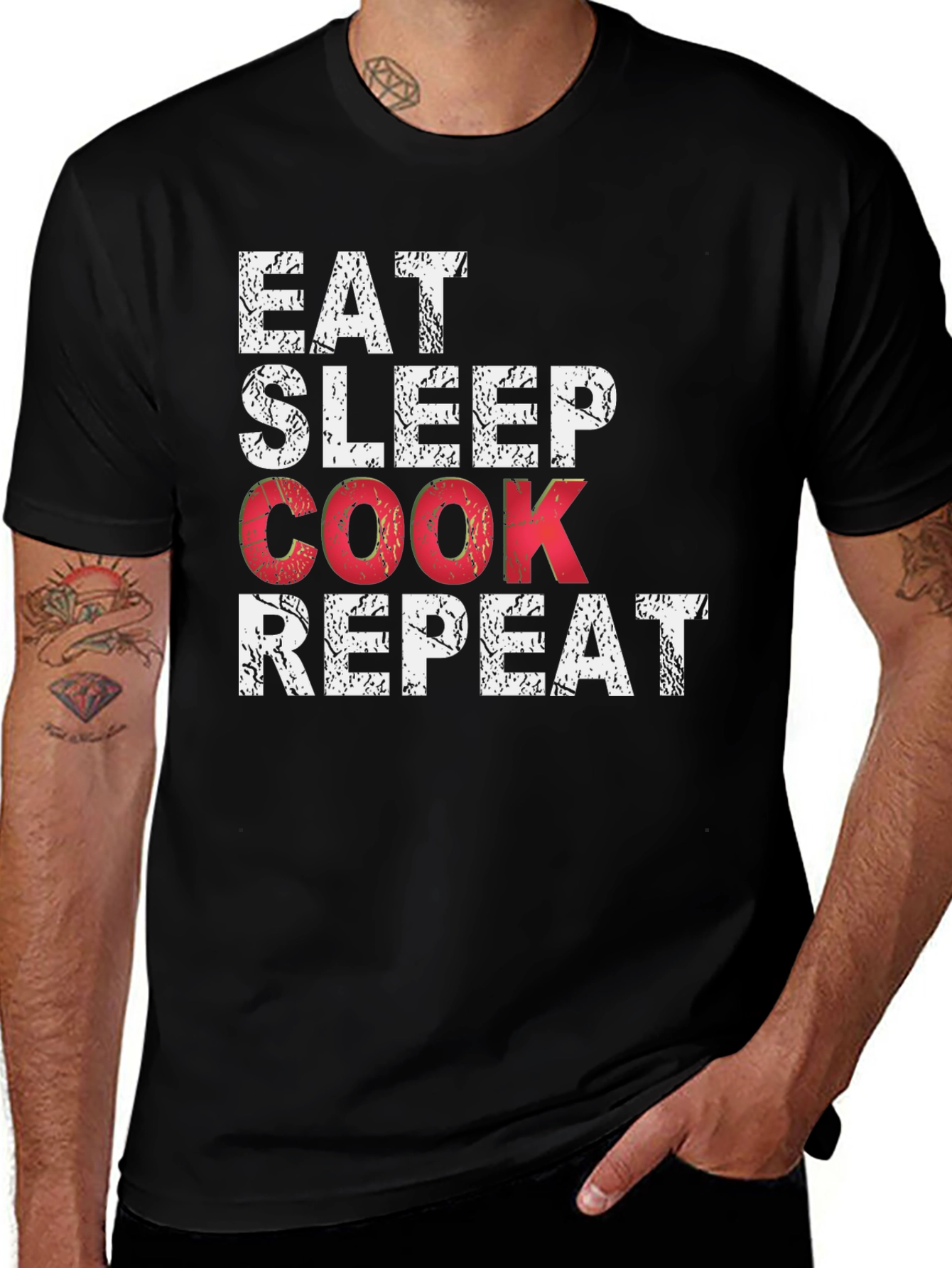 Eat Sleep Cook Repeat Black Graphic T-Shirt