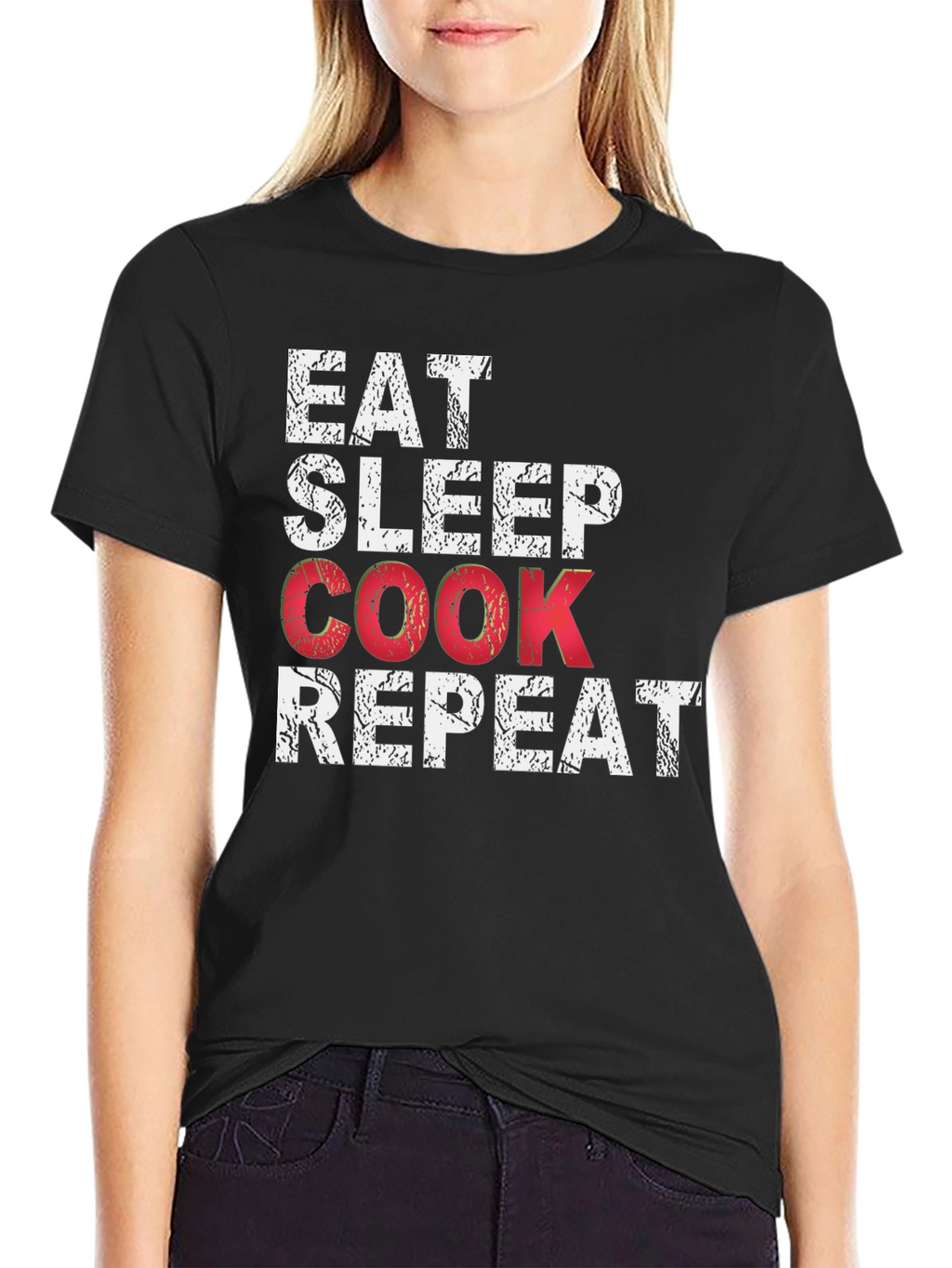 Eat Sleep Cook Repeat Black Graphic T-Shirt