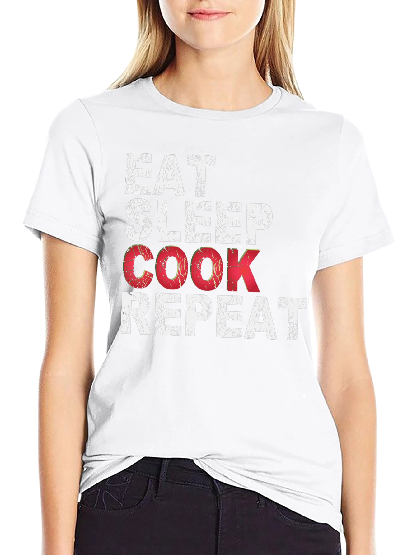 Eat Sleep Cook Repeat Black Graphic T-Shirt