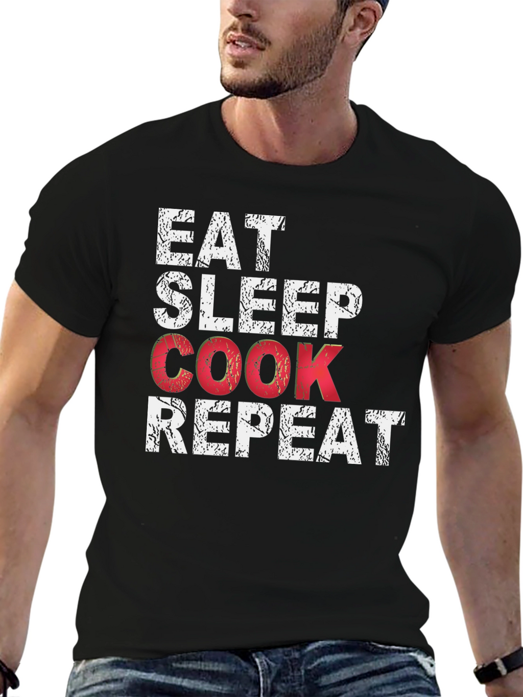 Eat Sleep Cook Repeat Black Graphic T-Shirt
