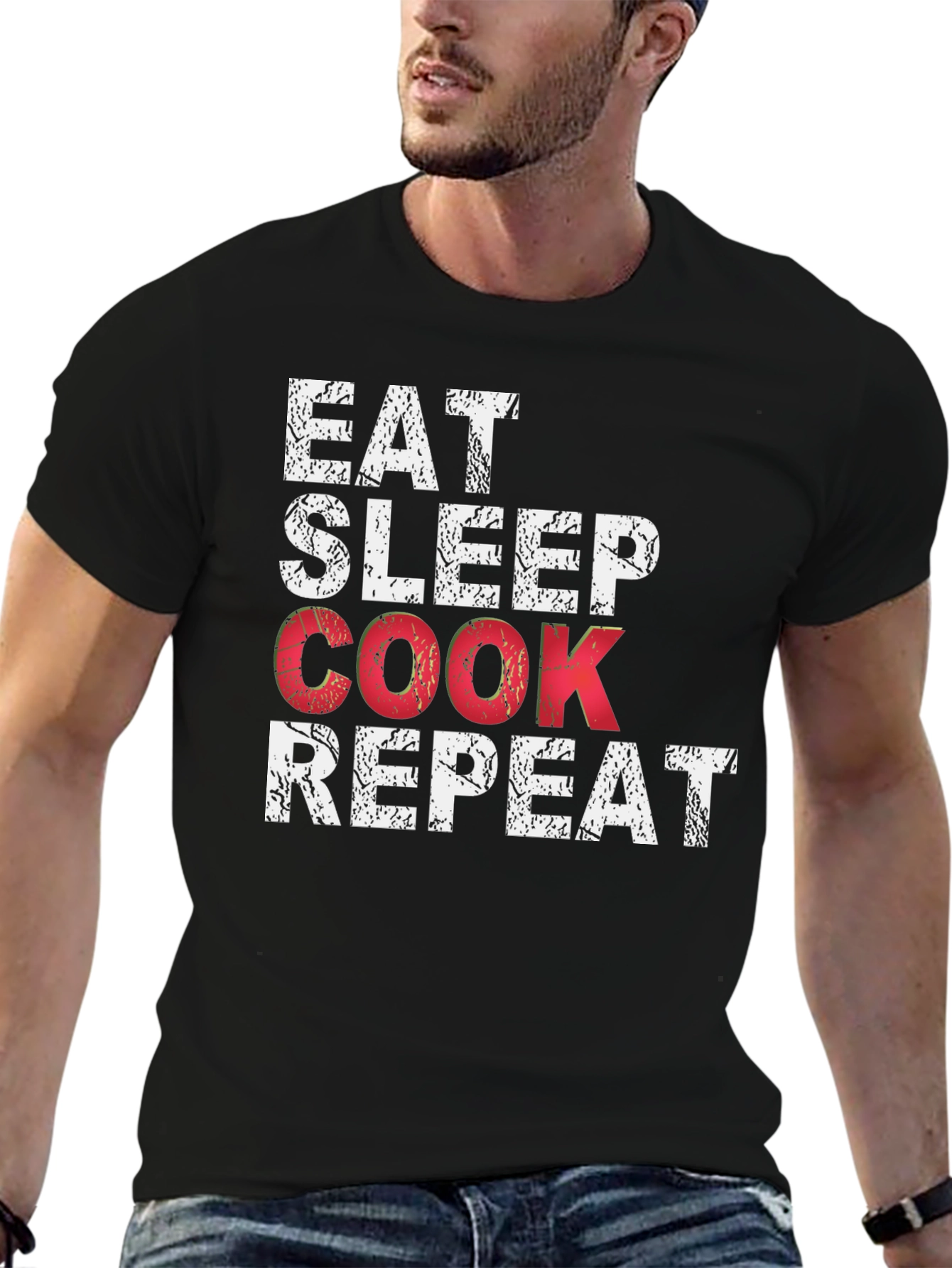 Eat Sleep Cook Repeat Black Graphic T-Shirt