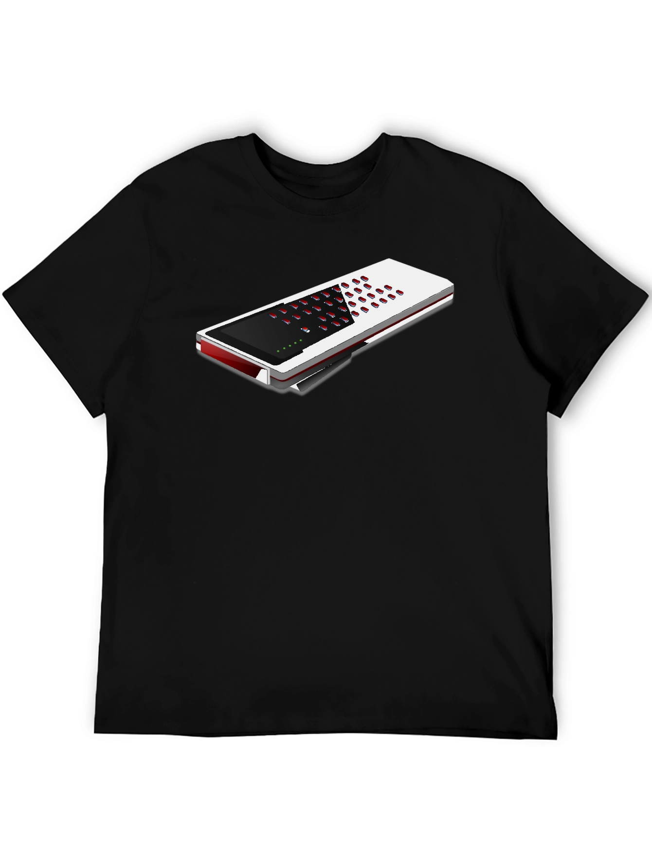 Modern Black T-Shirt with Unique Electronic Device Design