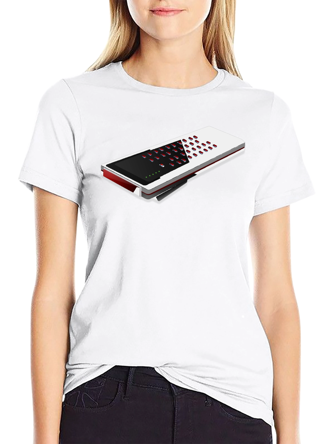 Modern Black T-Shirt with Unique Electronic Device Design