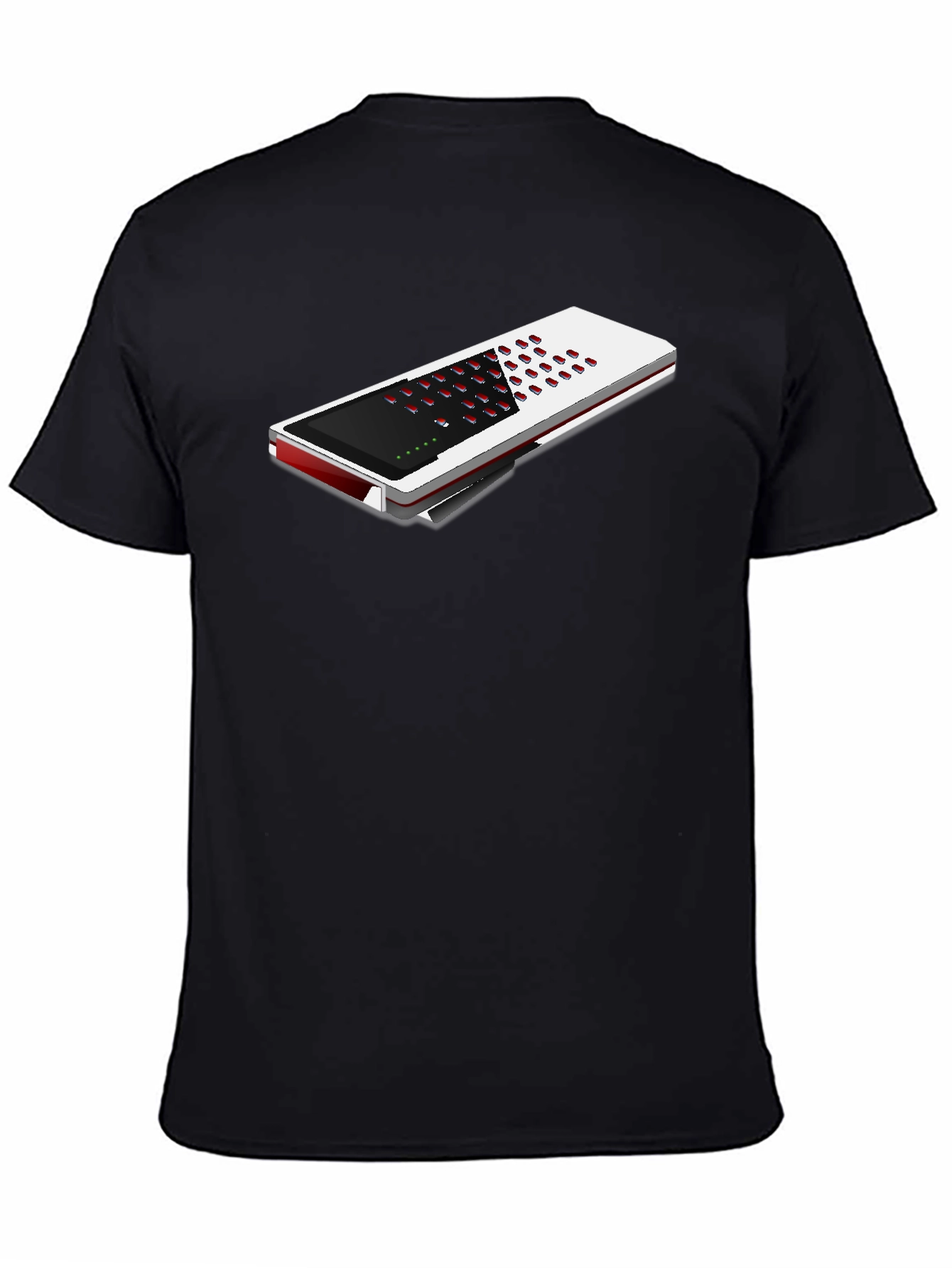 Modern Black T-Shirt with Unique Electronic Device Design